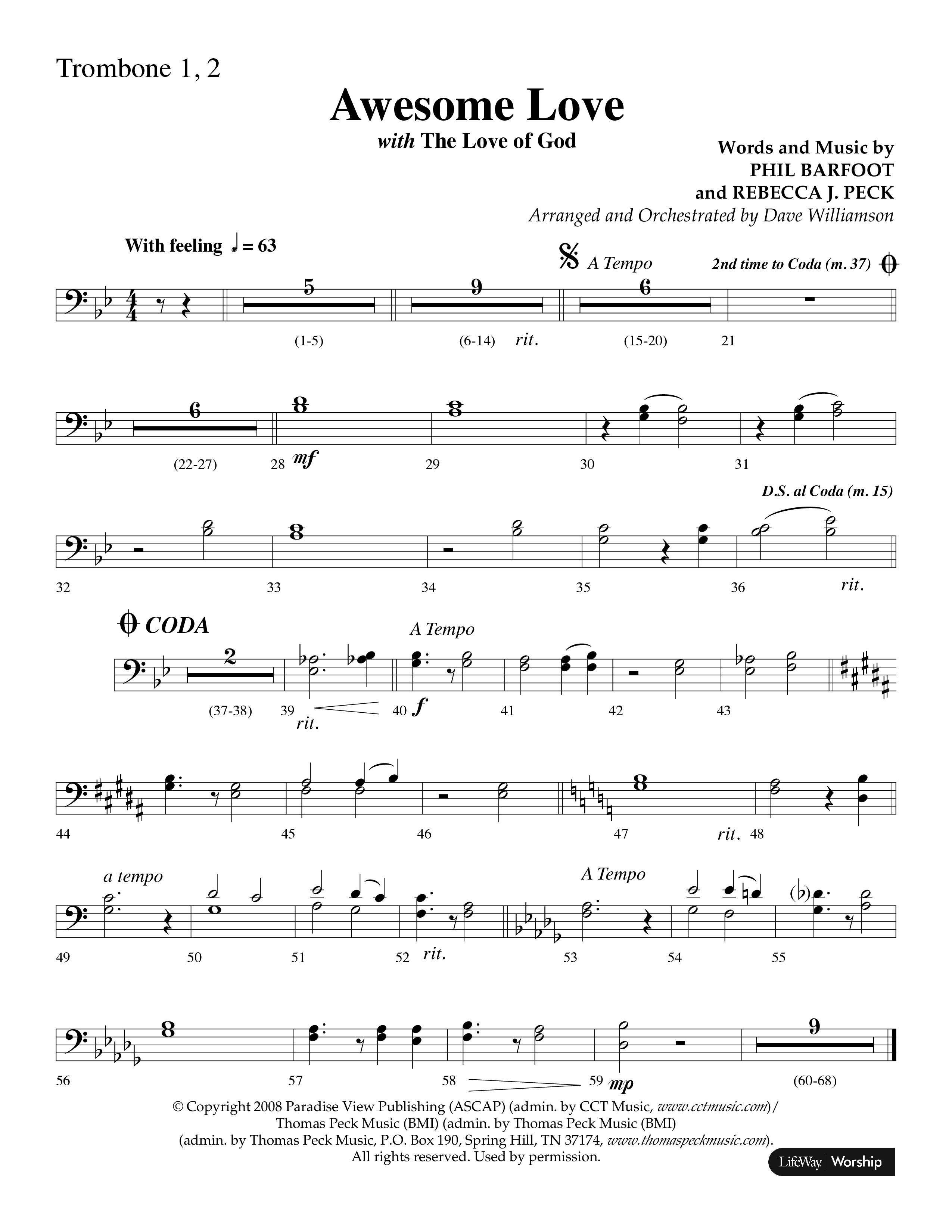 Awesome Love (with The Love Of God) (Choral Anthem SATB) Trombone 1/2 (Lifeway Choral / Arr. Dave Williamson)