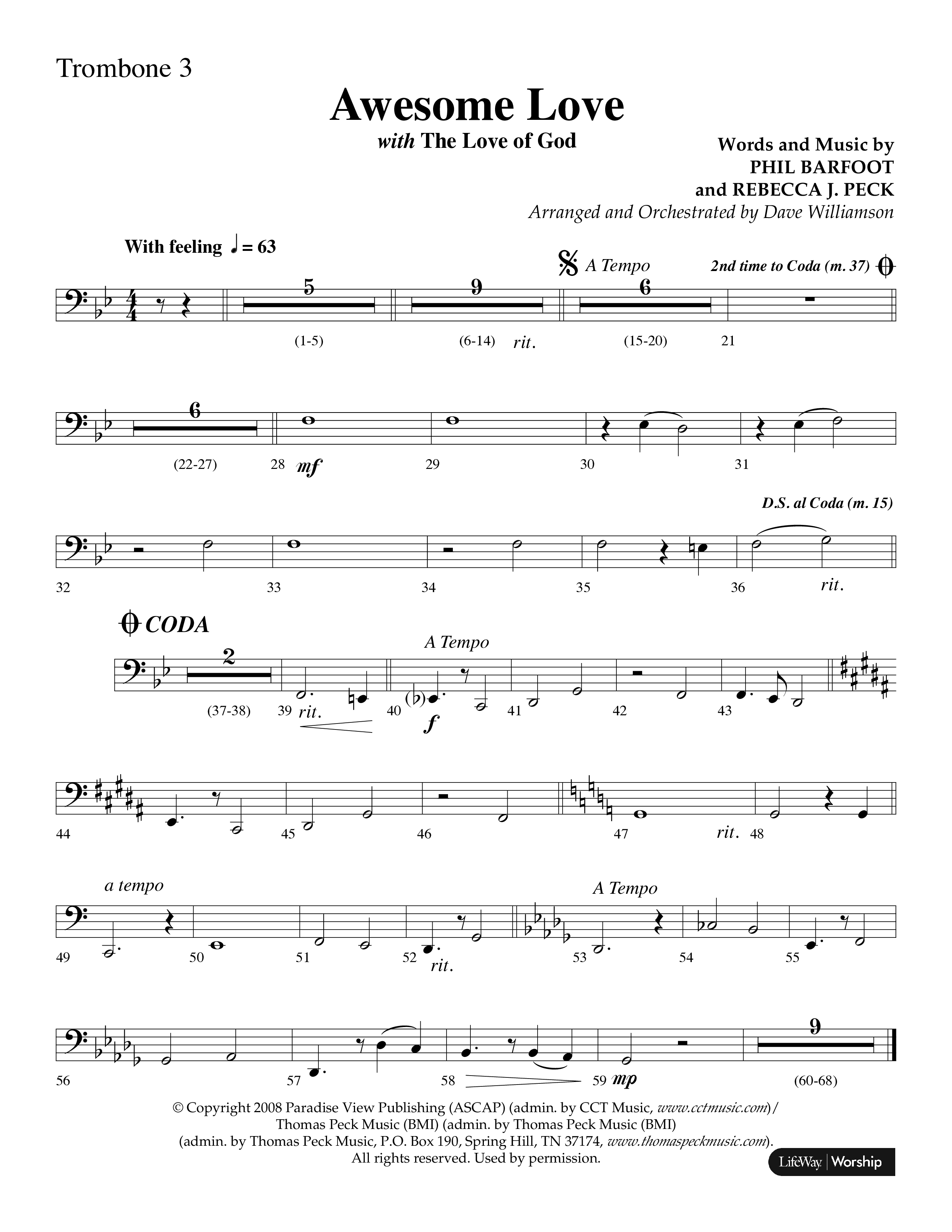 Awesome Love (with The Love Of God) (Choral Anthem SATB) Trombone 3 (Lifeway Choral / Arr. Dave Williamson)