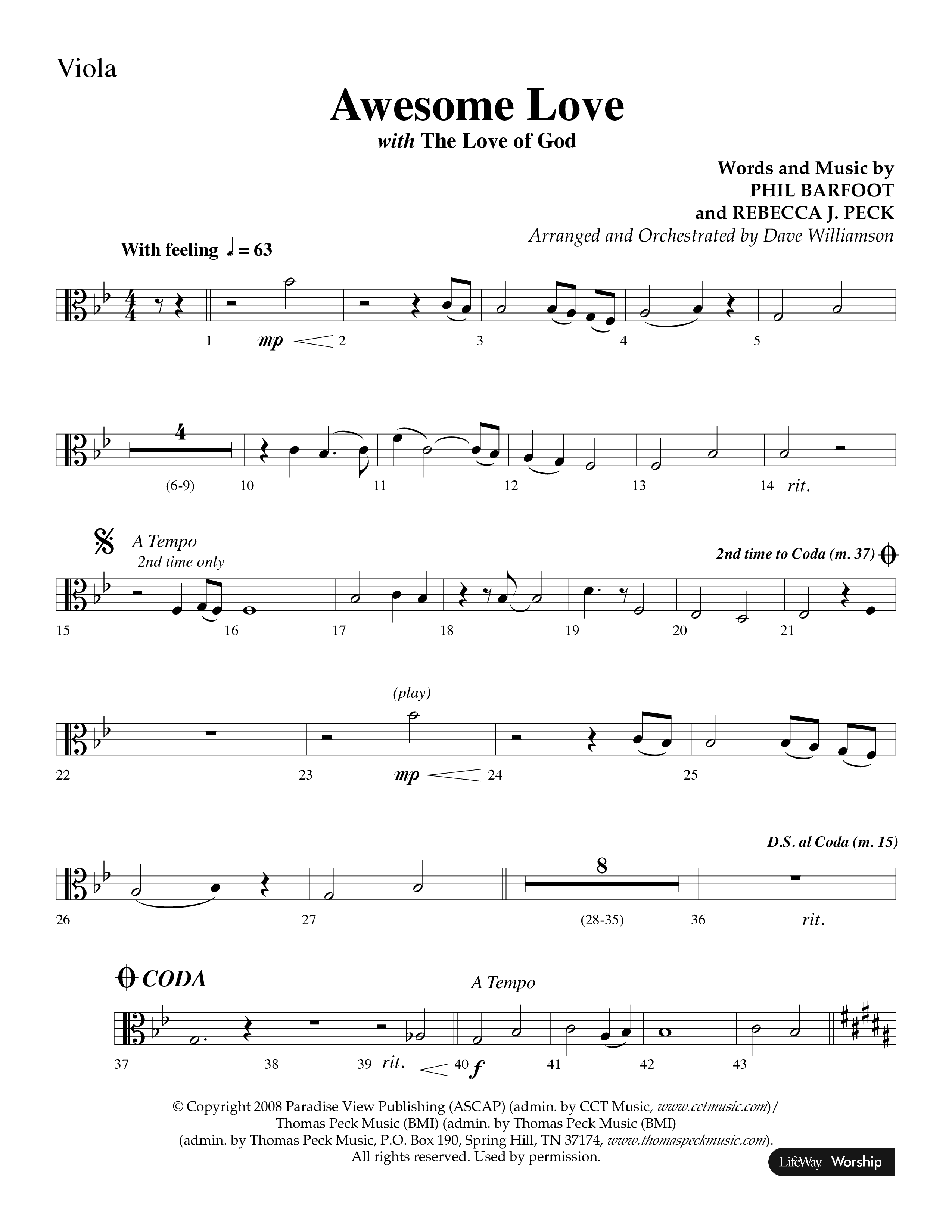 Awesome Love (with The Love Of God) (Choral Anthem SATB) Viola (Lifeway Choral / Arr. Dave Williamson)