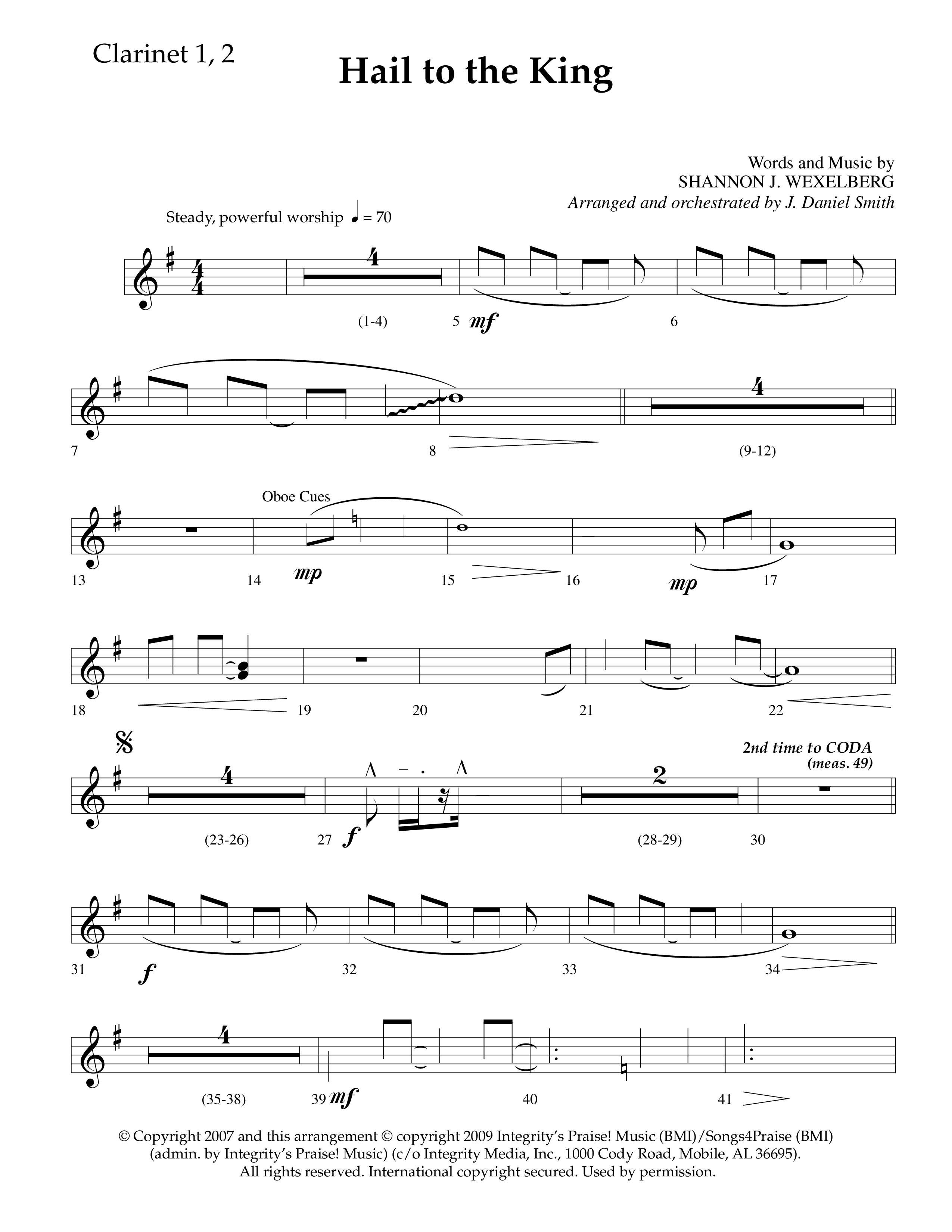 Hail To The King (Choral Anthem SATB) Clarinet 1/2 (Lifeway Choral / Arr. J. Daniel Smith)