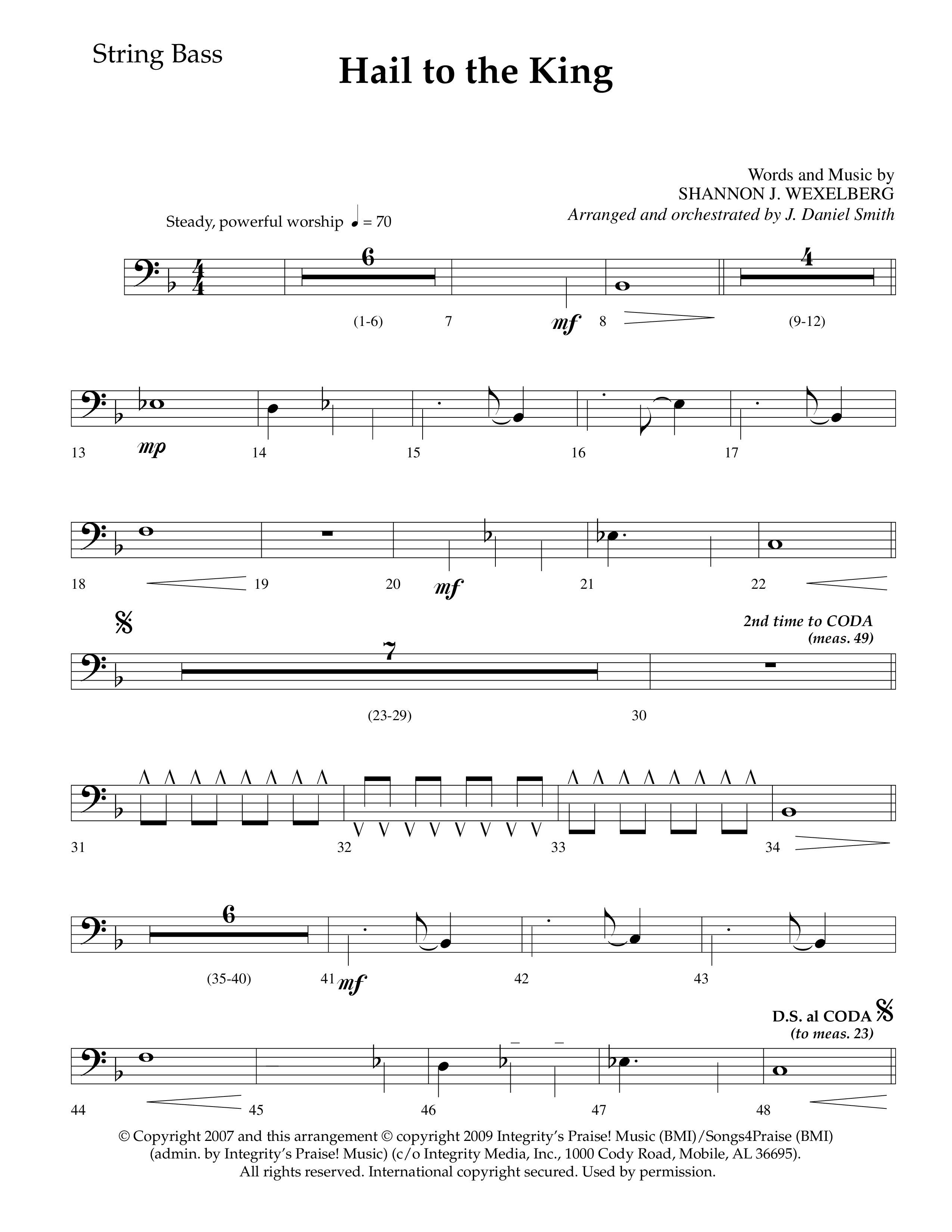 Hail To The King (Choral Anthem SATB) String Bass (Lifeway Choral / Arr. J. Daniel Smith)