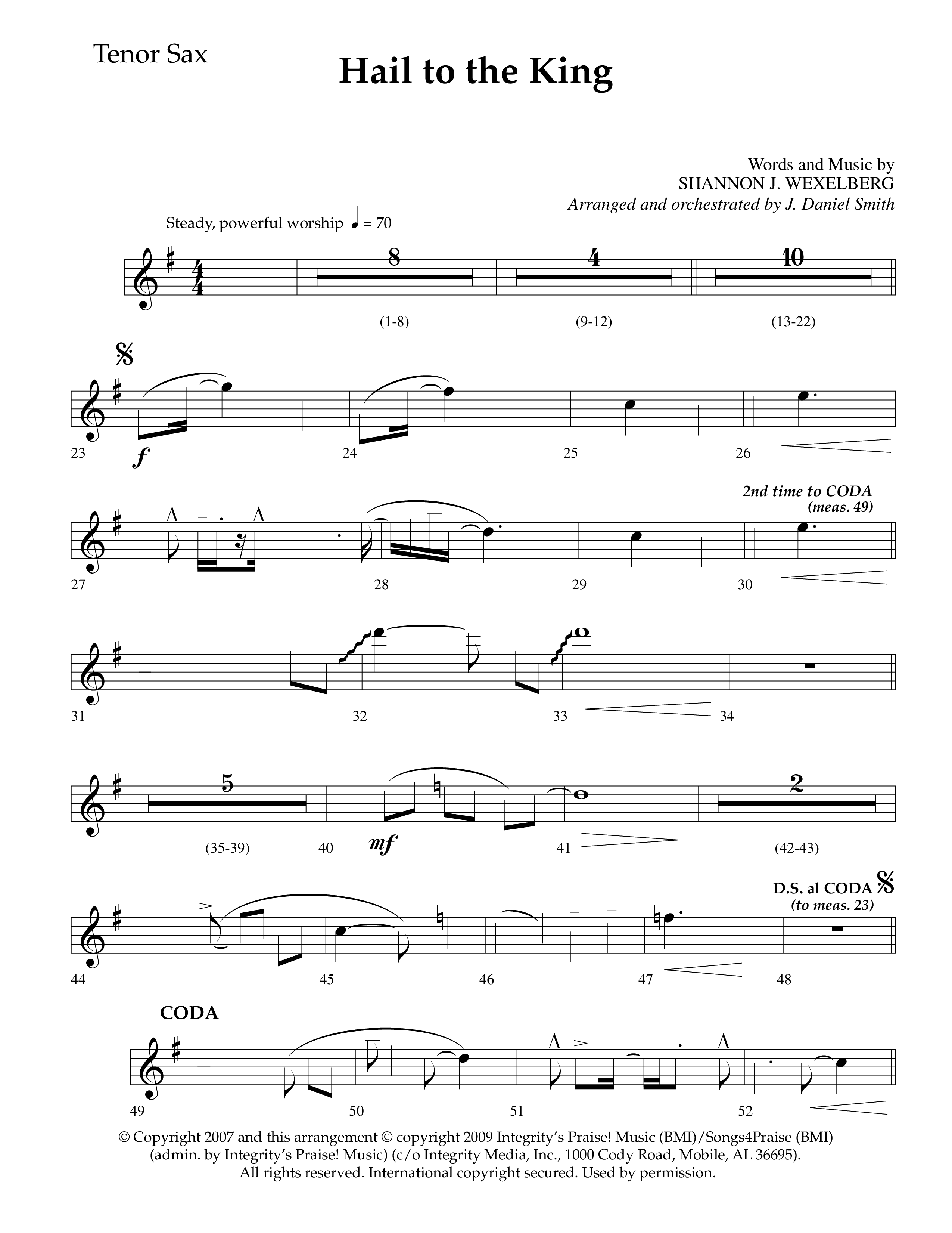 Hail To The King (Choral Anthem SATB) Tenor Sax 1 (Lifeway Choral / Arr. J. Daniel Smith)