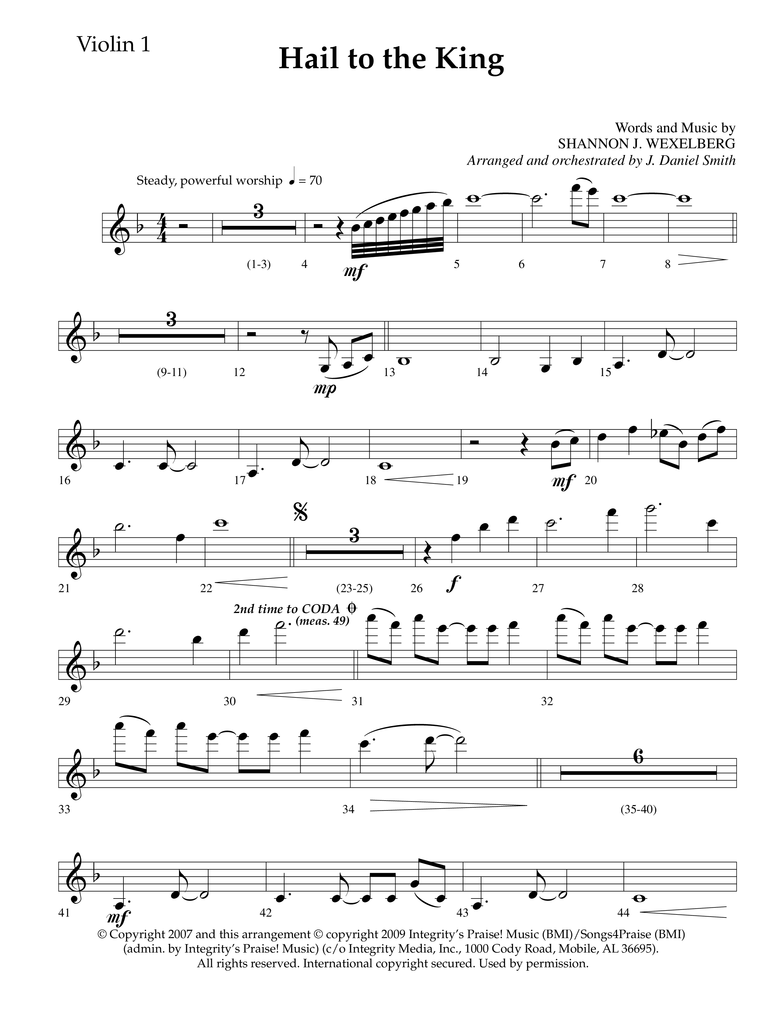 Hail To The King (Choral Anthem SATB) Violin 1 (Lifeway Choral / Arr. J. Daniel Smith)
