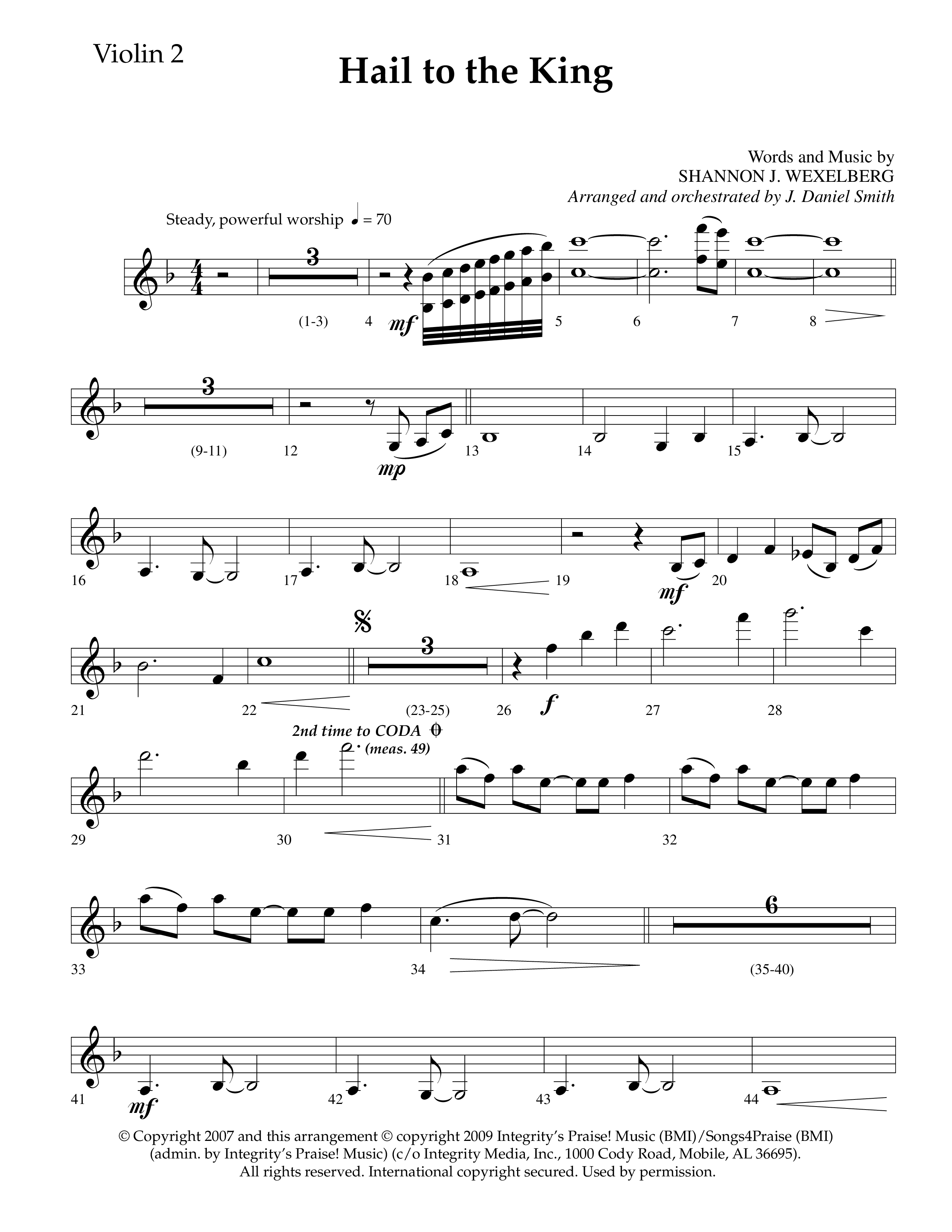 Hail To The King (Choral Anthem SATB) Violin 2 (Lifeway Choral / Arr. J. Daniel Smith)