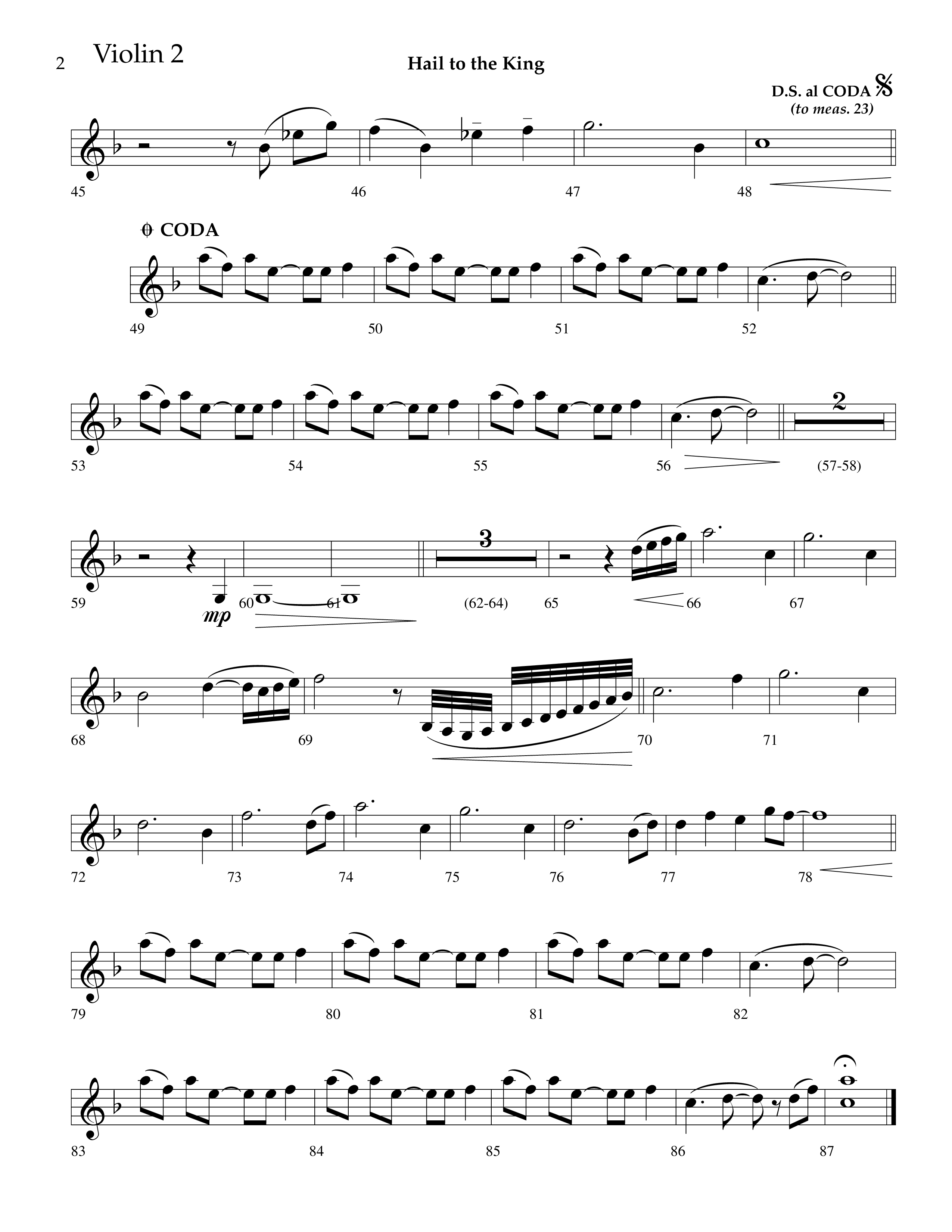Hail To The King (Choral Anthem SATB) Violin 2 (Lifeway Choral / Arr. J. Daniel Smith)