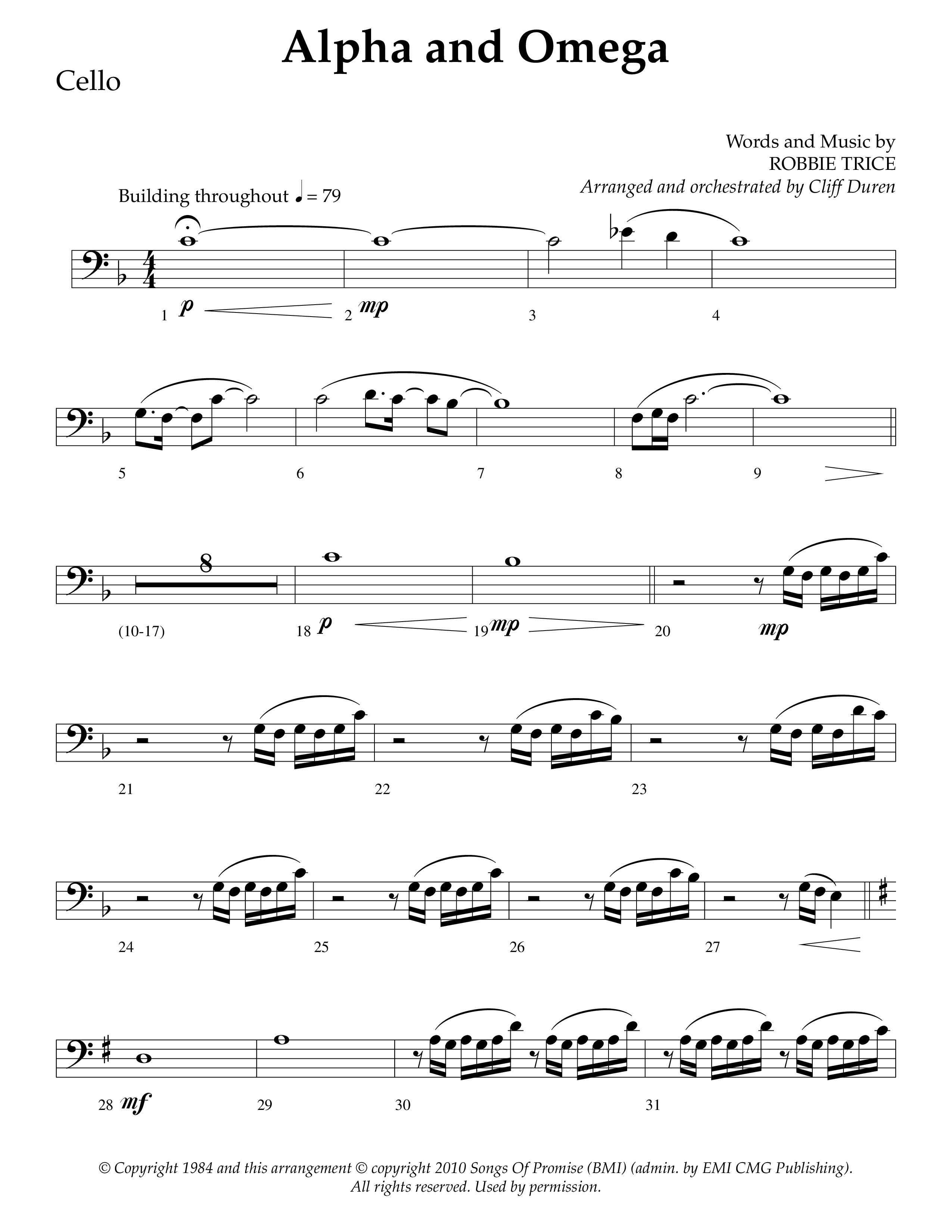 Alpha And Omega (Choral Anthem SATB) Cello (Lifeway Choral / Arr. Cliff Duren)
