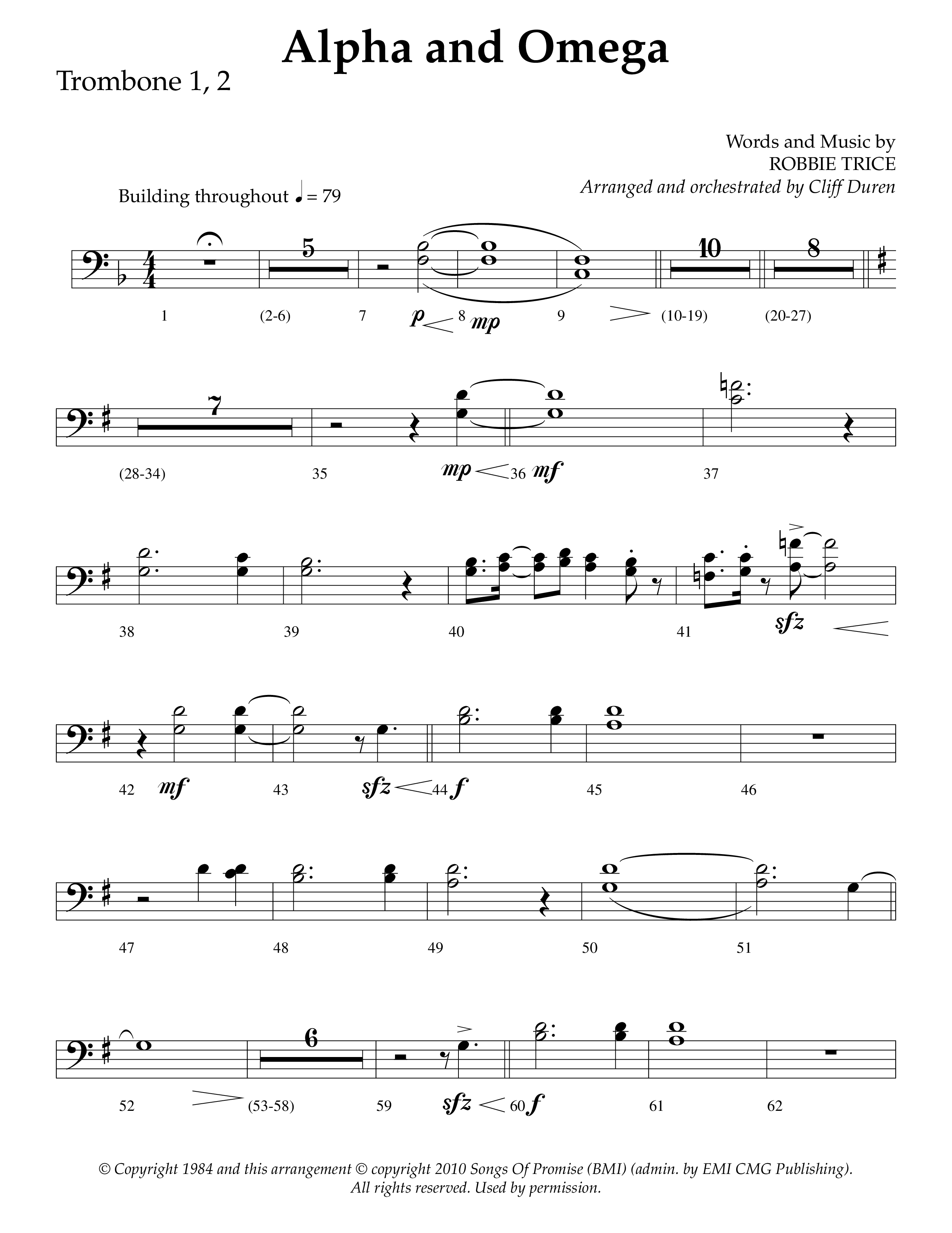 Alpha And Omega (Choral Anthem SATB) Trombone 1/2 (Lifeway Choral / Arr. Cliff Duren)