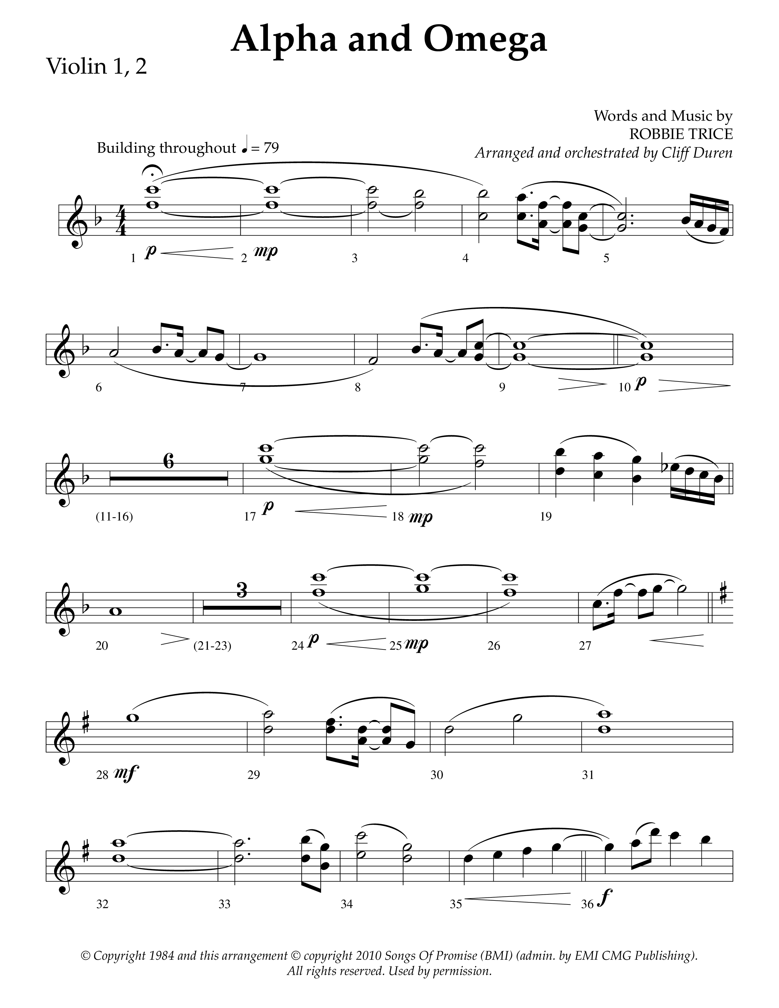 Alpha And Omega (Choral Anthem SATB) Violin 1/2 (Lifeway Choral / Arr. Cliff Duren)