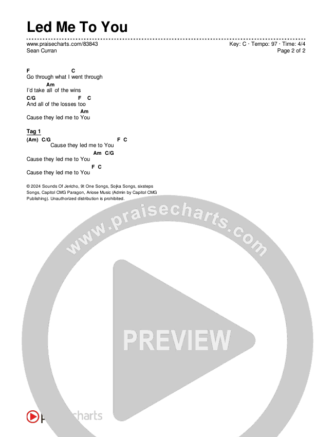 Led Me To You Chords & Lyrics (Sean Curran)