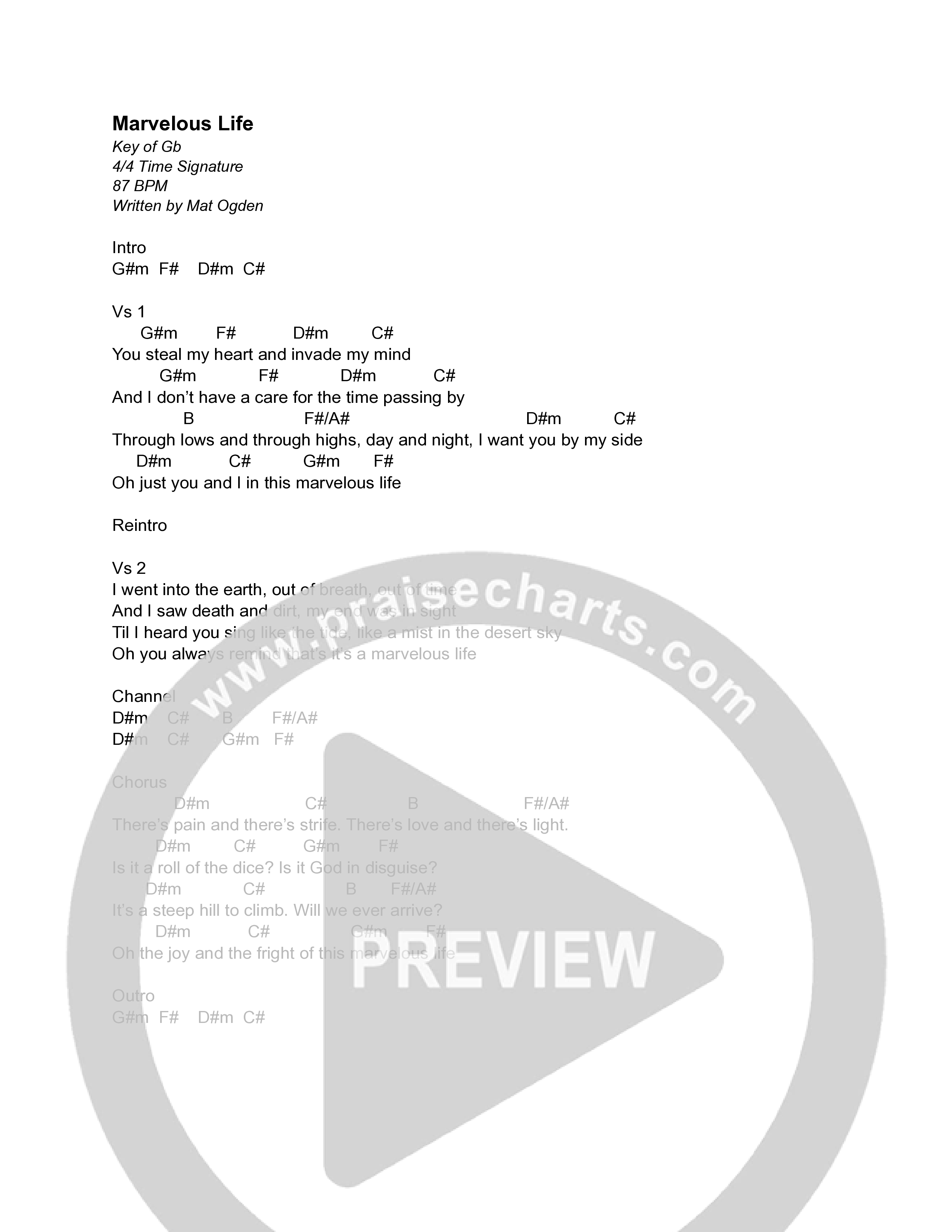 Marvelous Light Chord Chart (Mat Ogden)