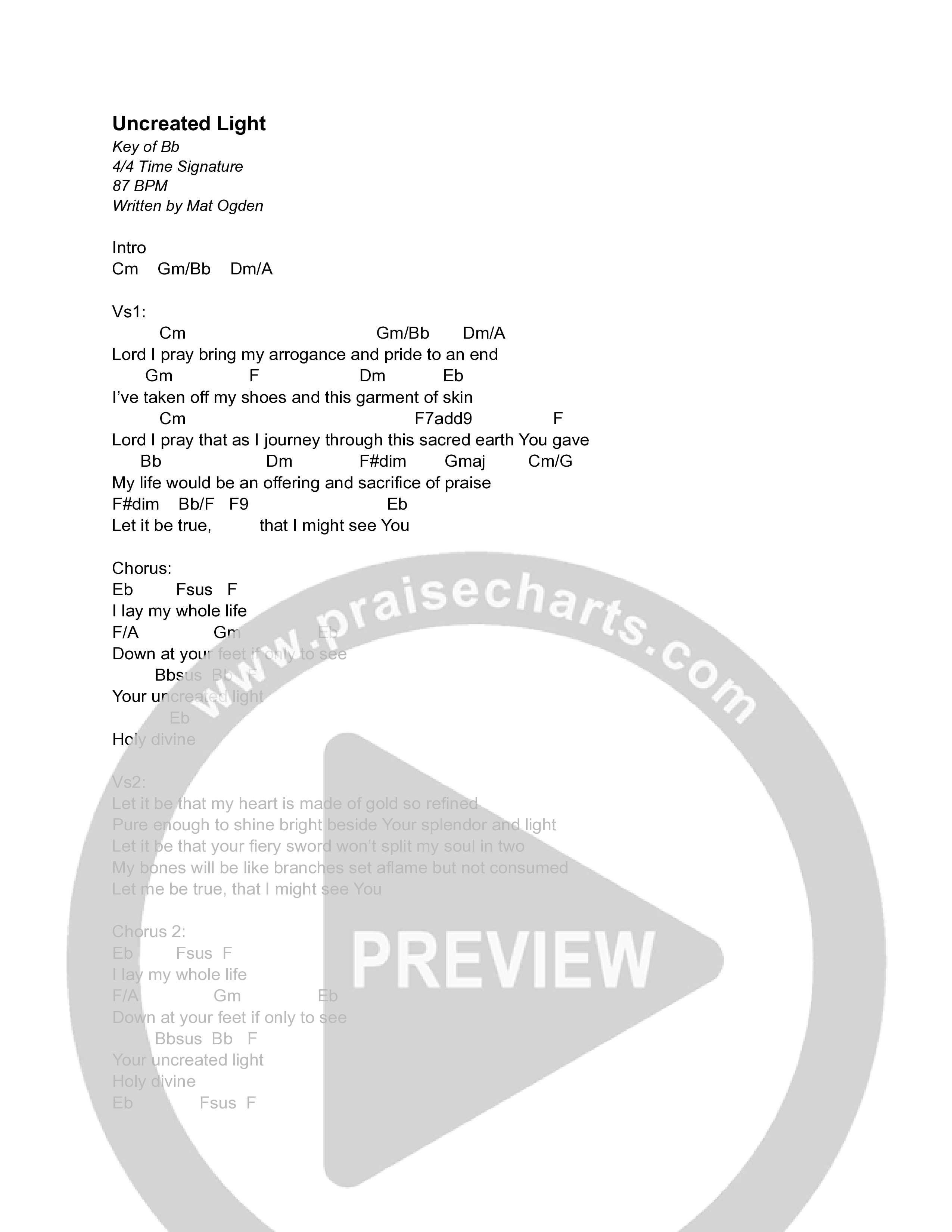 Uncreated Light Chord Chart (Mat Ogden)