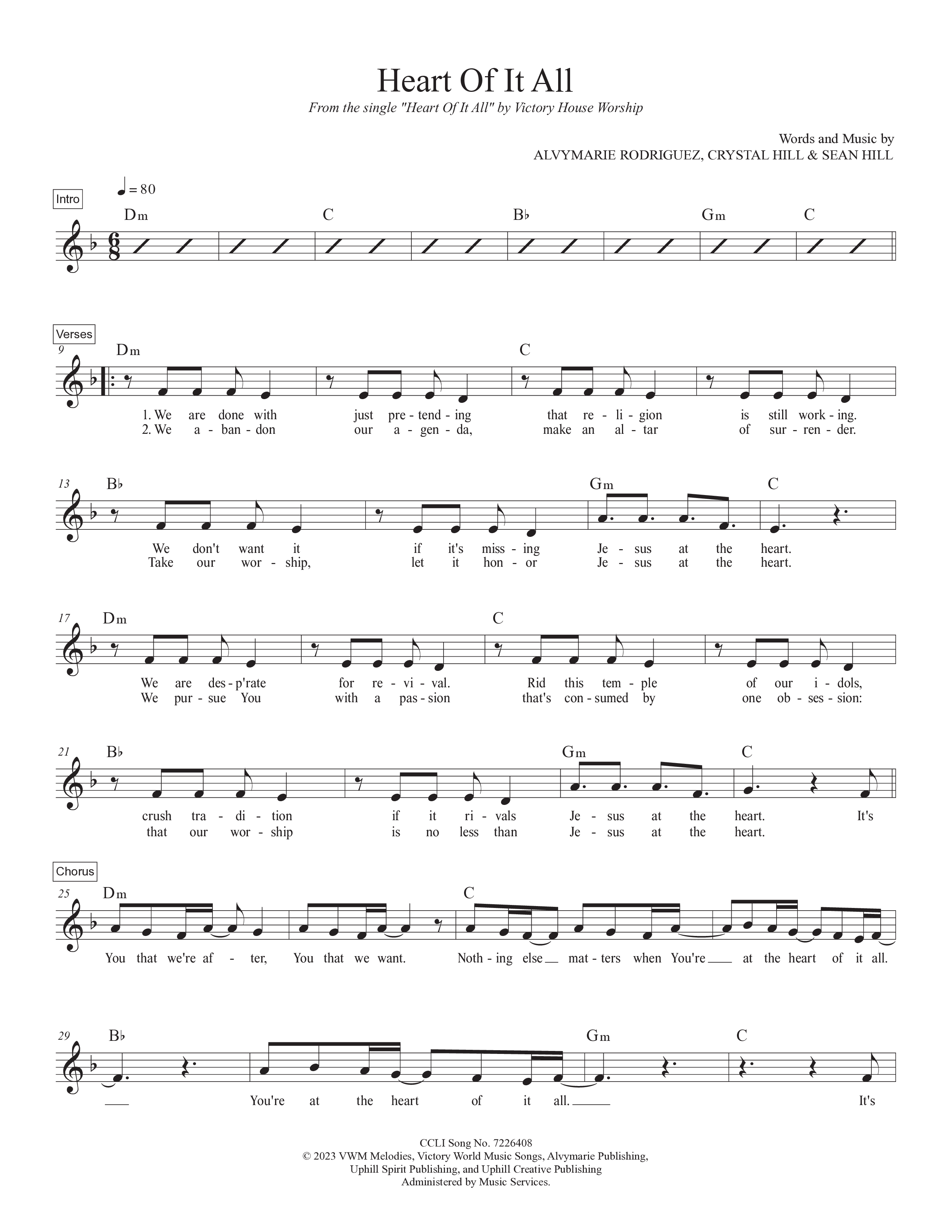 Heart Of It All Lead Sheet Melody (Victory House Worship)