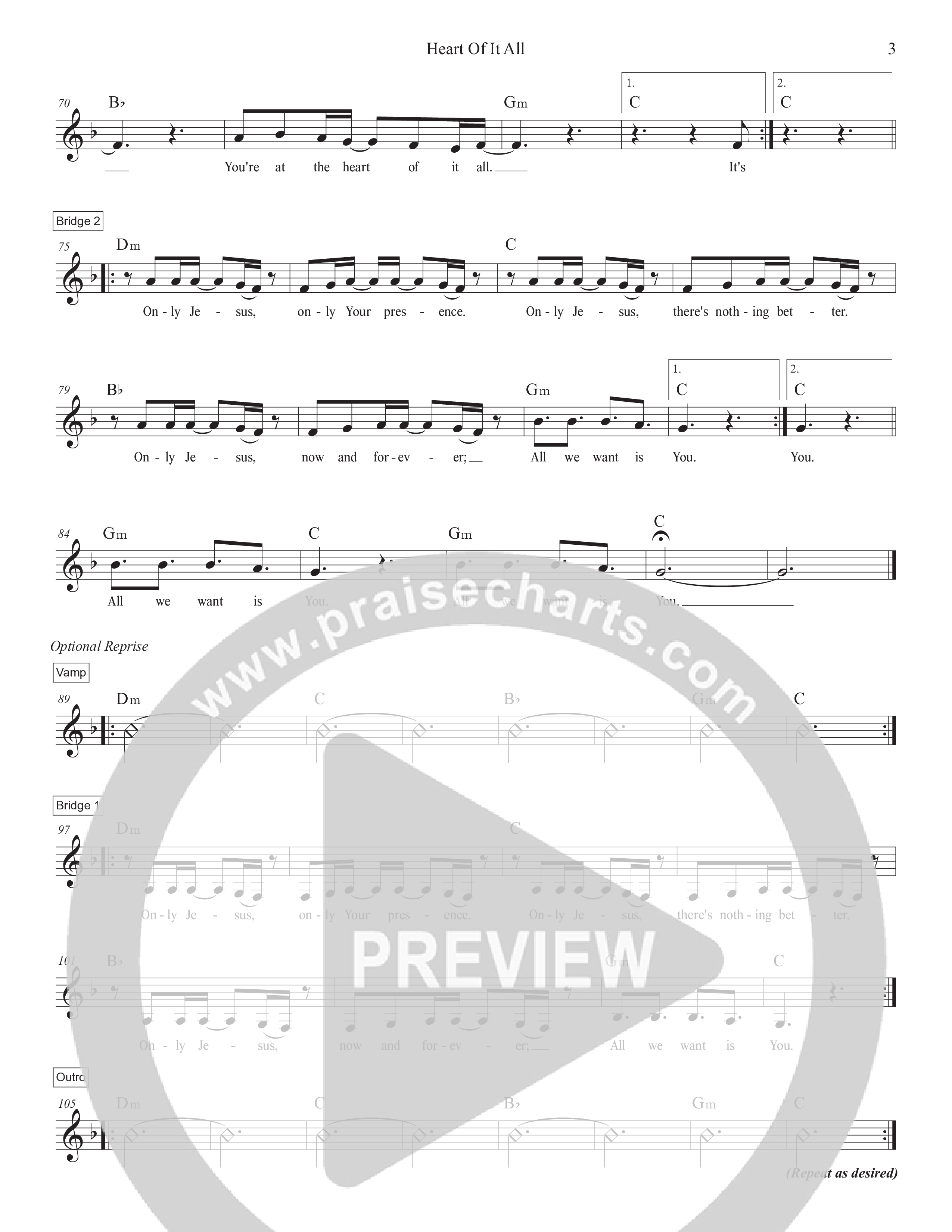 Heart Of It All Lead Sheet Melody (Victory House Worship)