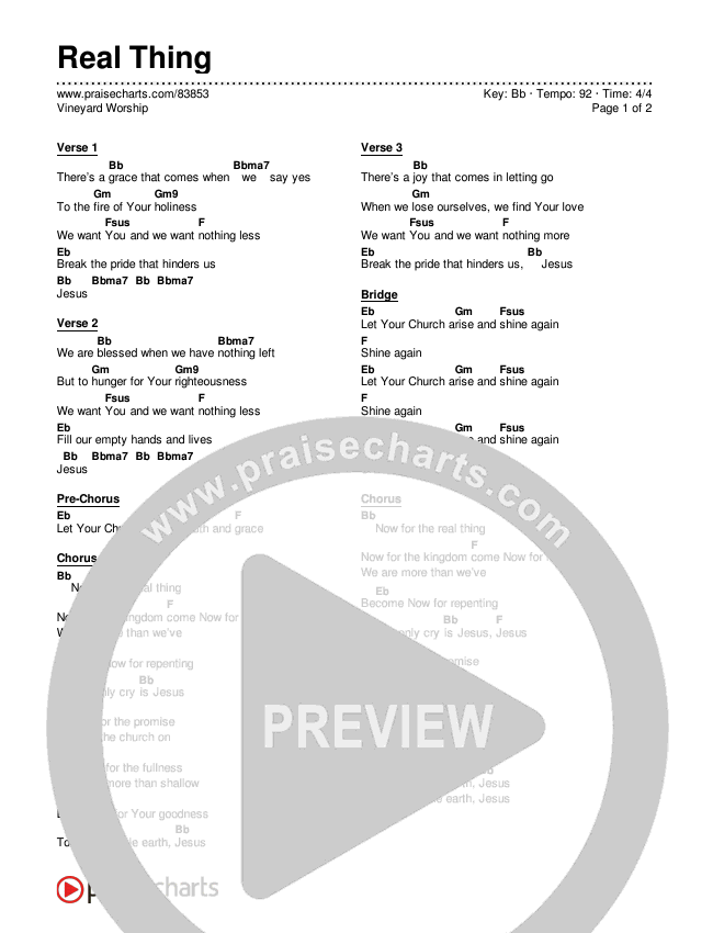 Real Thing Chord Chart (Vineyard Worship)