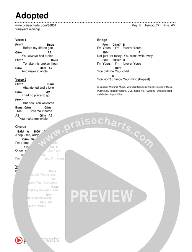 Adopted Chord Chart (Vineyard Worship)