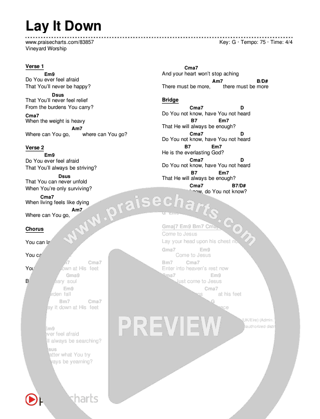 Lay It Down Chord Chart (Vineyard Worship)