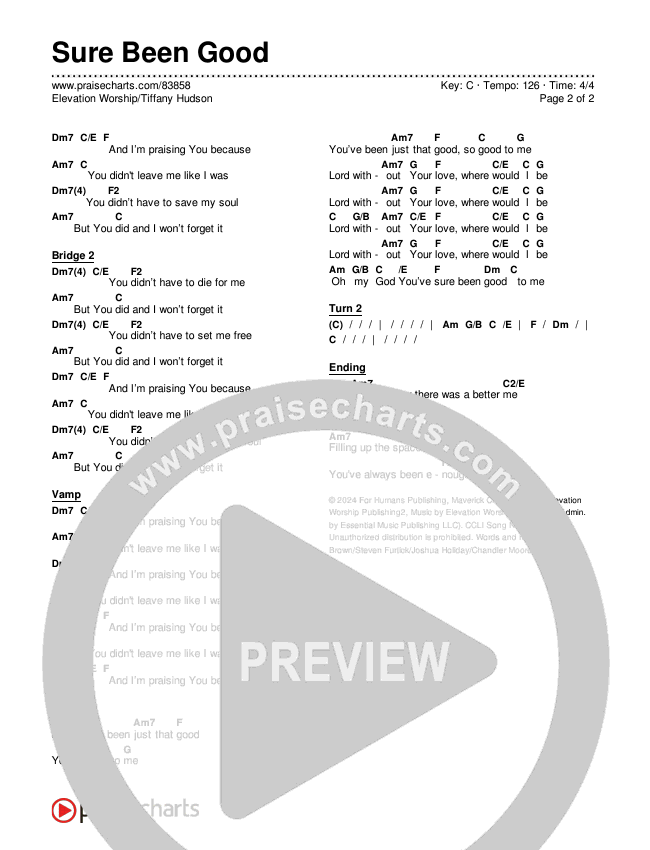Sure Been Good Chords & Lyrics (Elevation Worship / Tiffany Hudson)