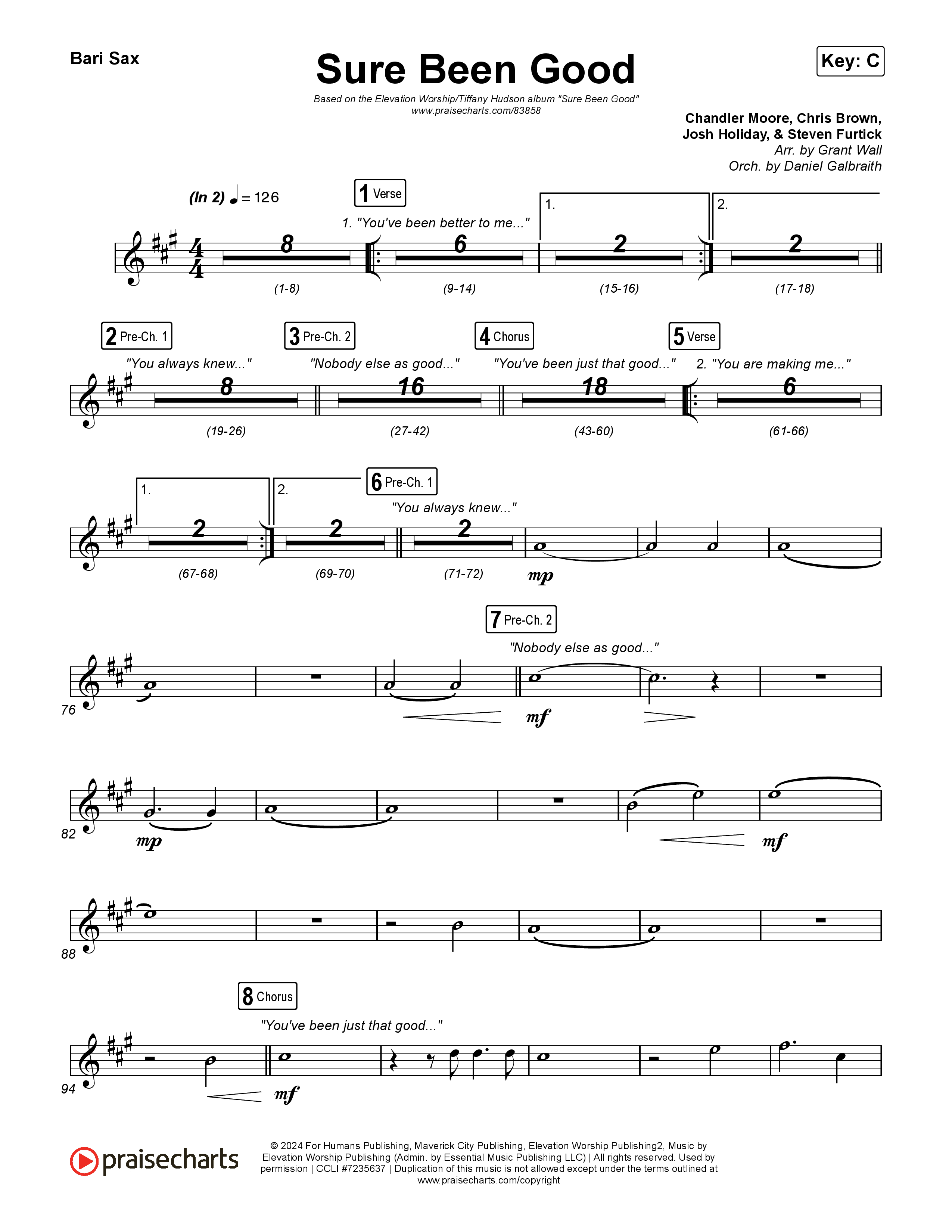 Sure Been Good Bari Sax (Elevation Worship / Tiffany Hudson)