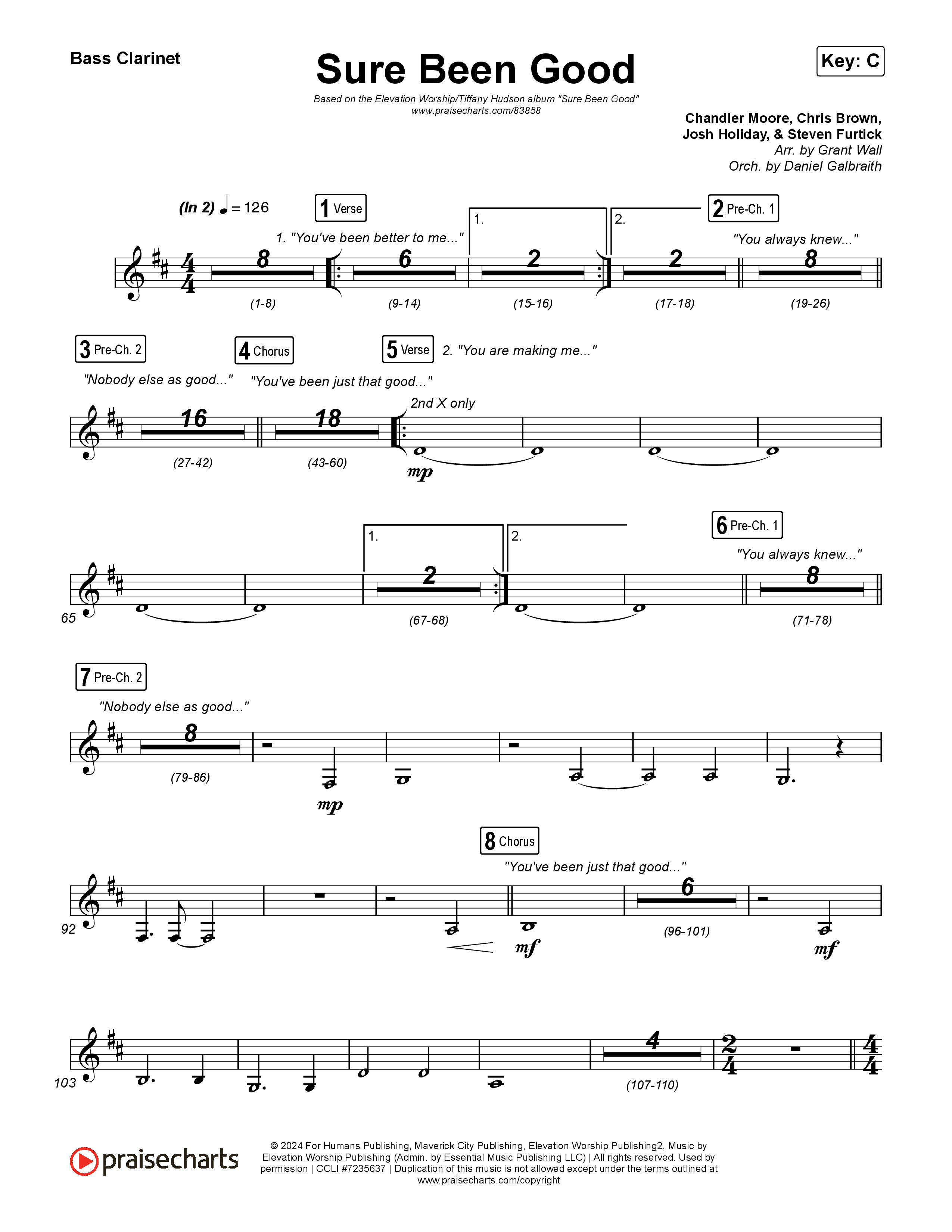 Sure Been Good Bass Clarinet (Elevation Worship / Tiffany Hudson)