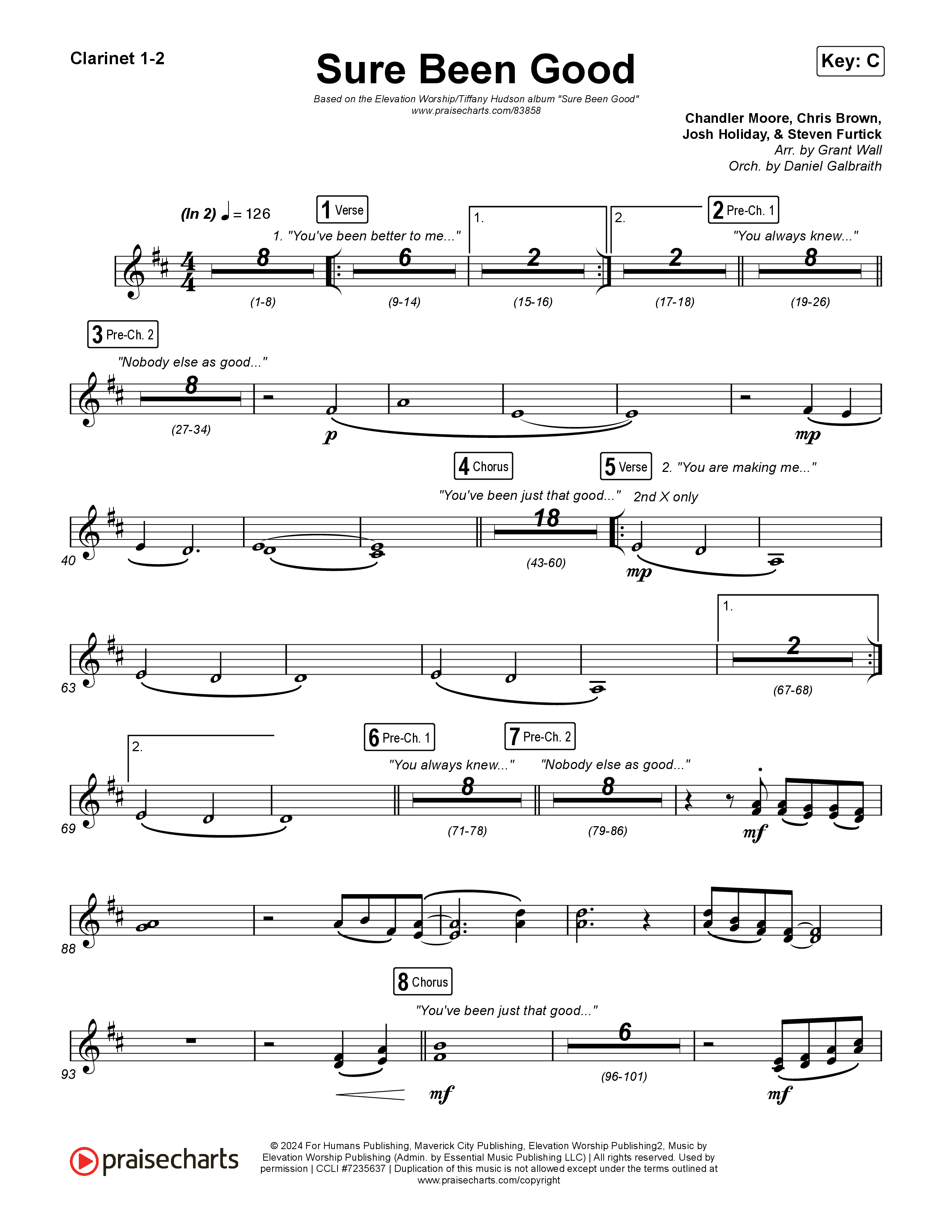 Sure Been Good Clarinet 1,2 (Elevation Worship / Tiffany Hudson)