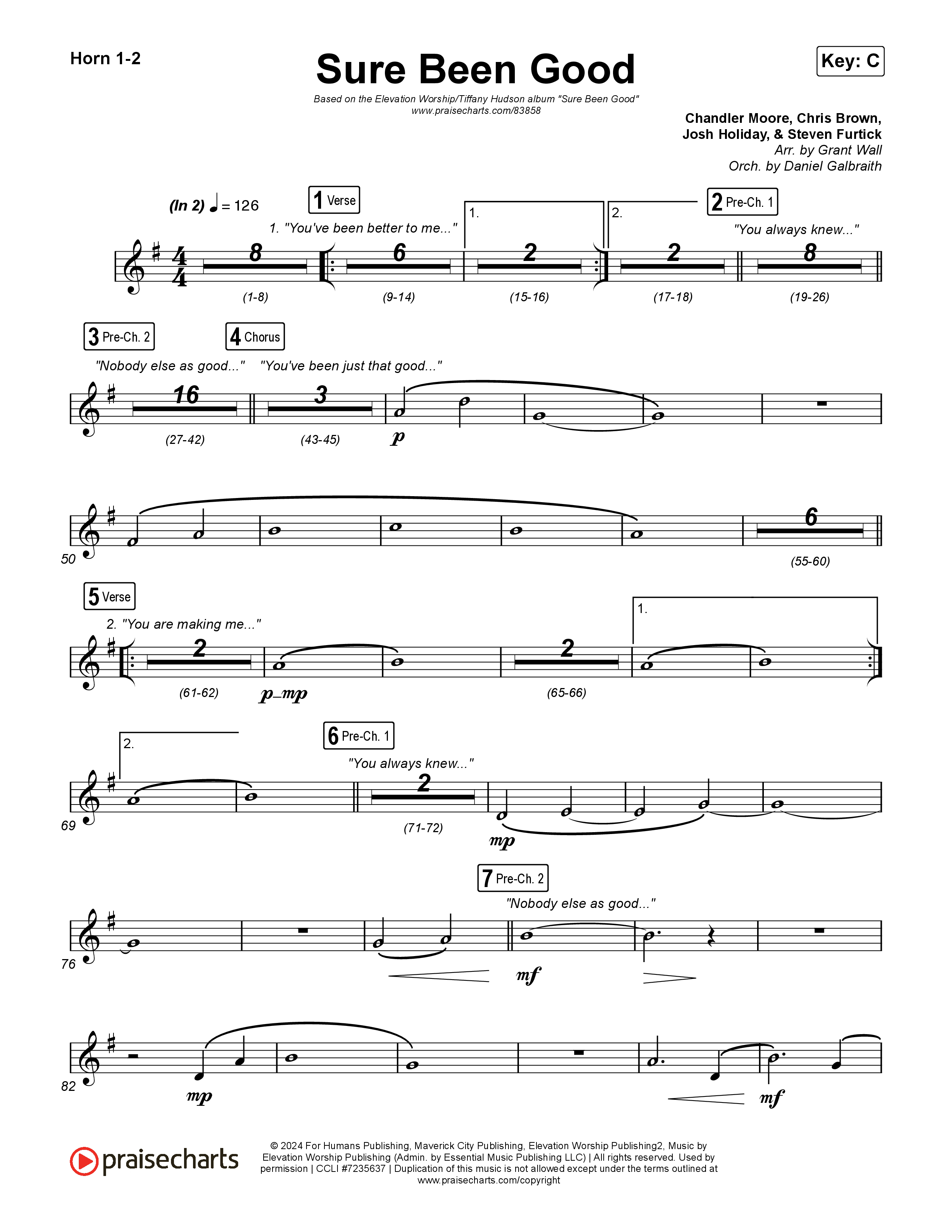 Sure Been Good French Horn 1,2 (Elevation Worship / Tiffany Hudson)