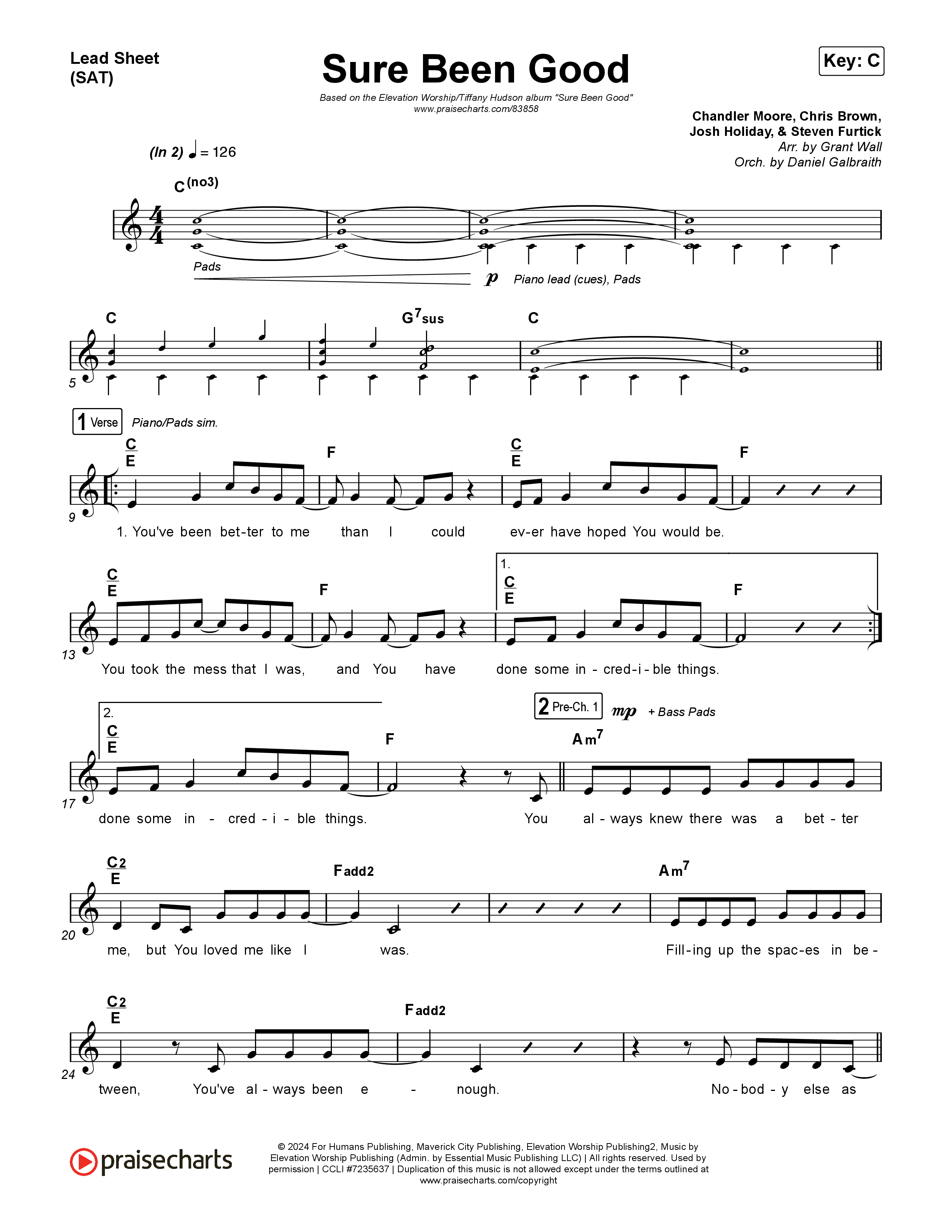 Sure Been Good Lead Sheet (SAT) (Elevation Worship / Tiffany Hudson)