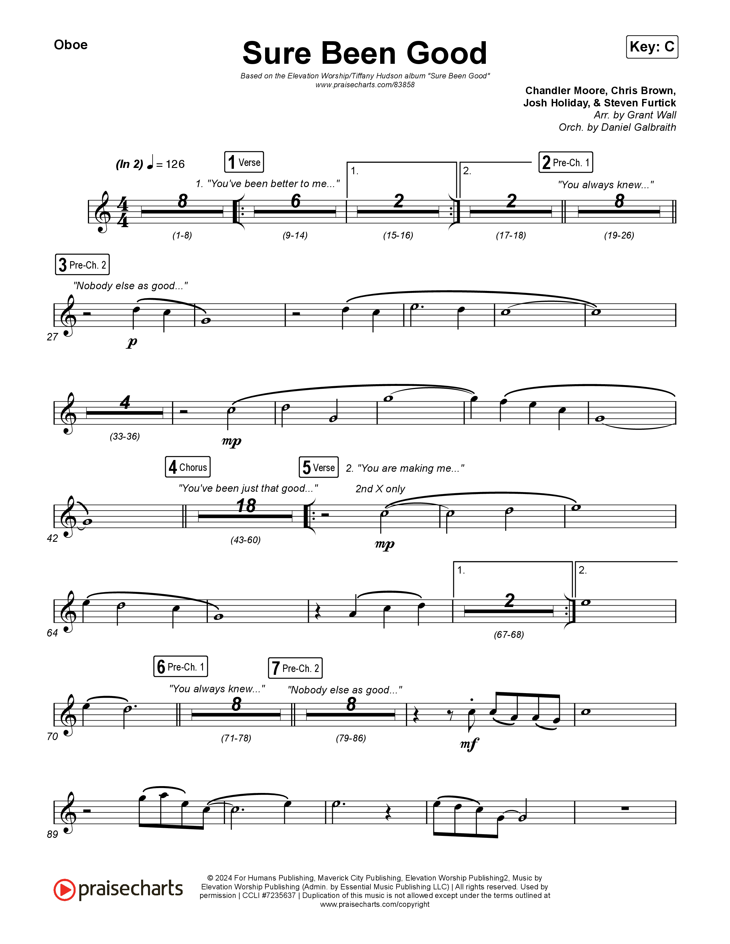 Sure Been Good Oboe (Elevation Worship / Tiffany Hudson)