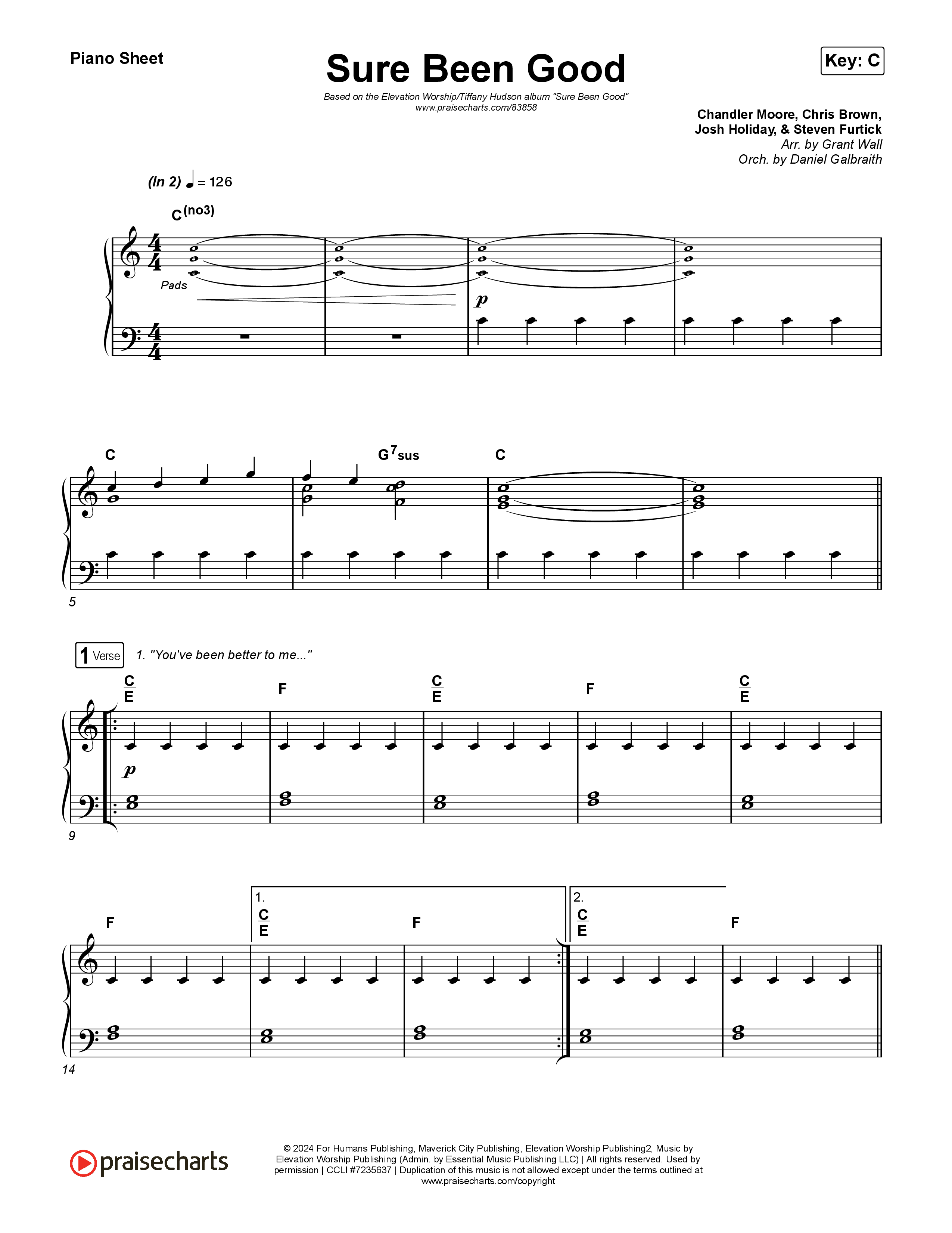 Sure Been Good Piano Sheet (Elevation Worship / Tiffany Hudson)