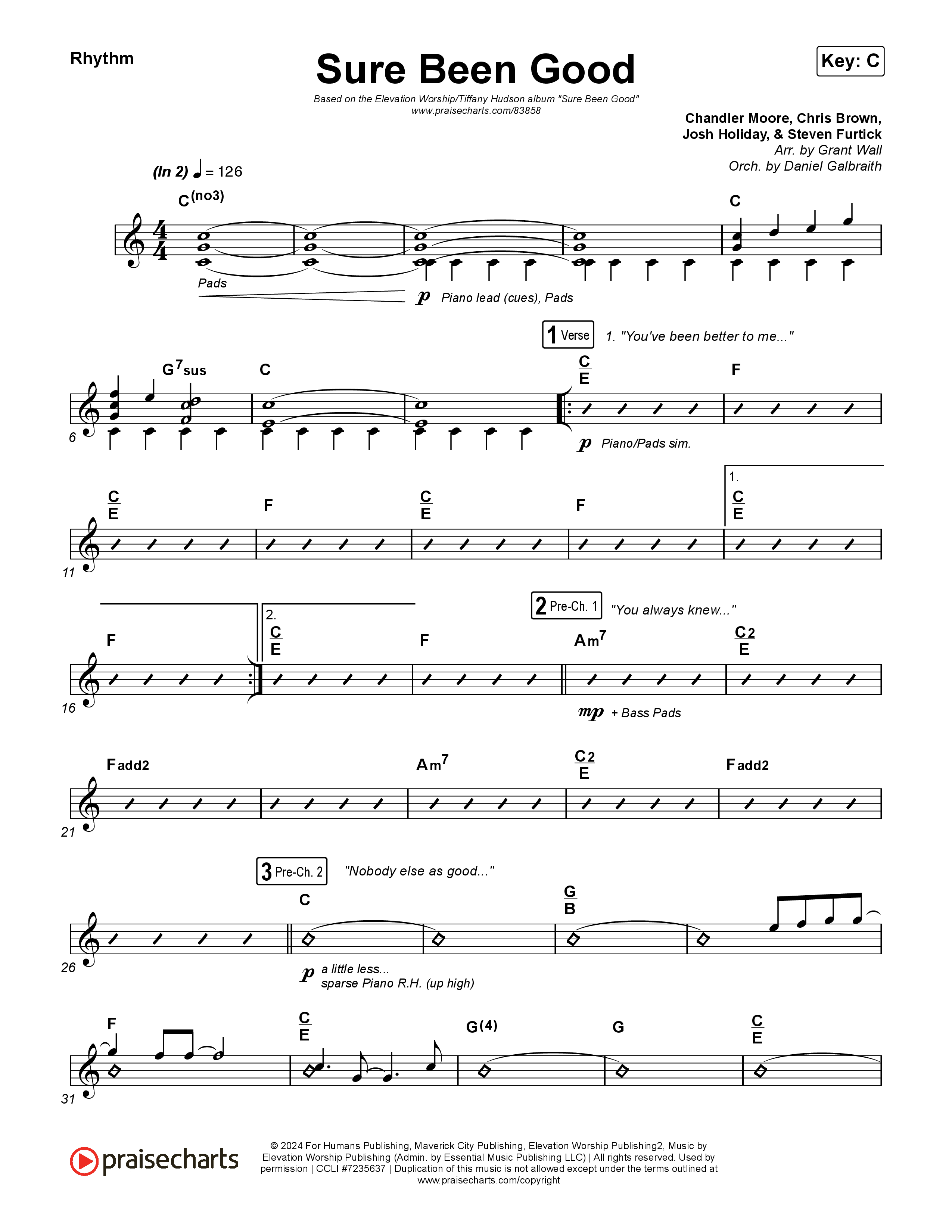 Sure Been Good Rhythm Chart (Elevation Worship / Tiffany Hudson)