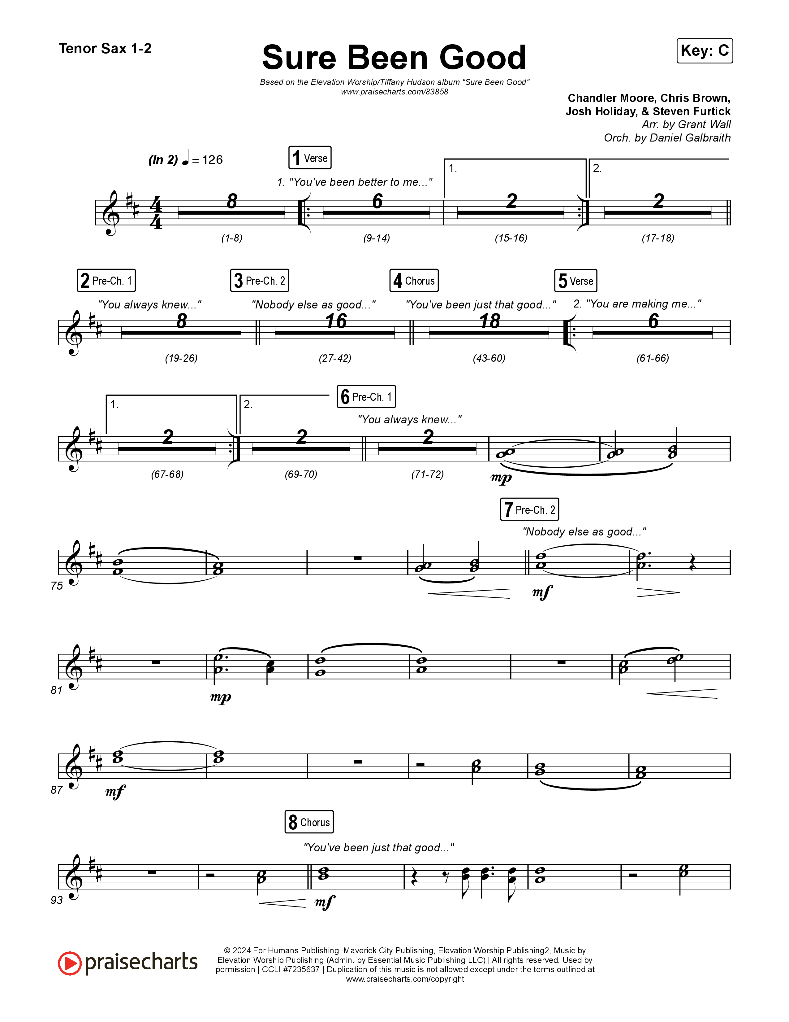 Sure Been Good Tenor Sax 1,2 (Elevation Worship / Tiffany Hudson)