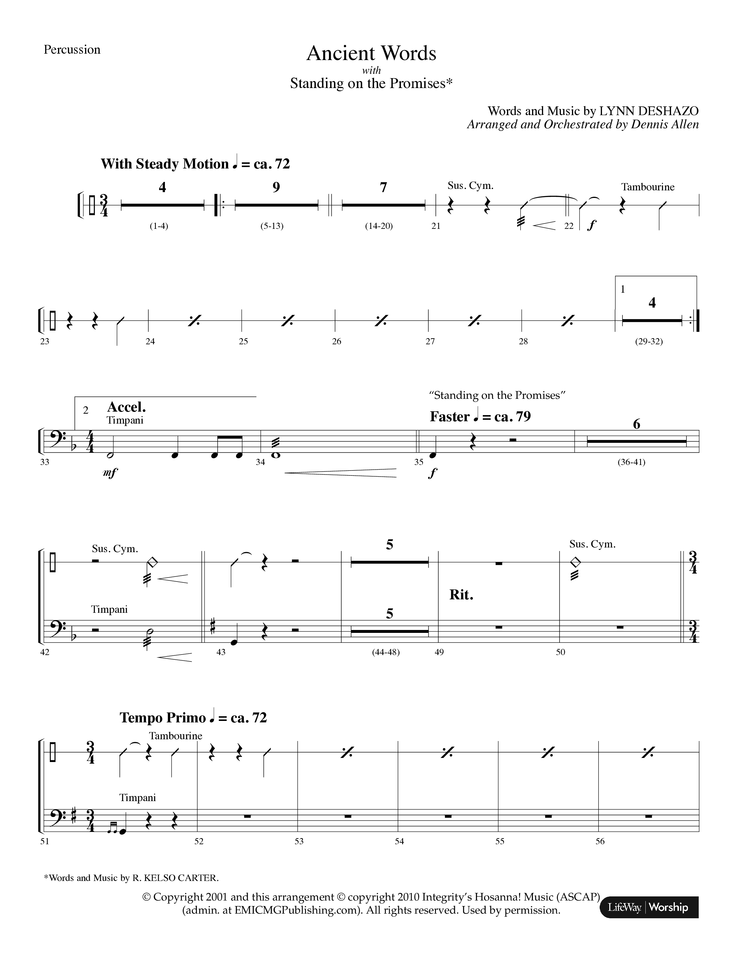 Ancient Words (with Standing On The Promises) (Choral Anthem SATB) Percussion (Lifeway Choral / Arr. Dennis Allen)