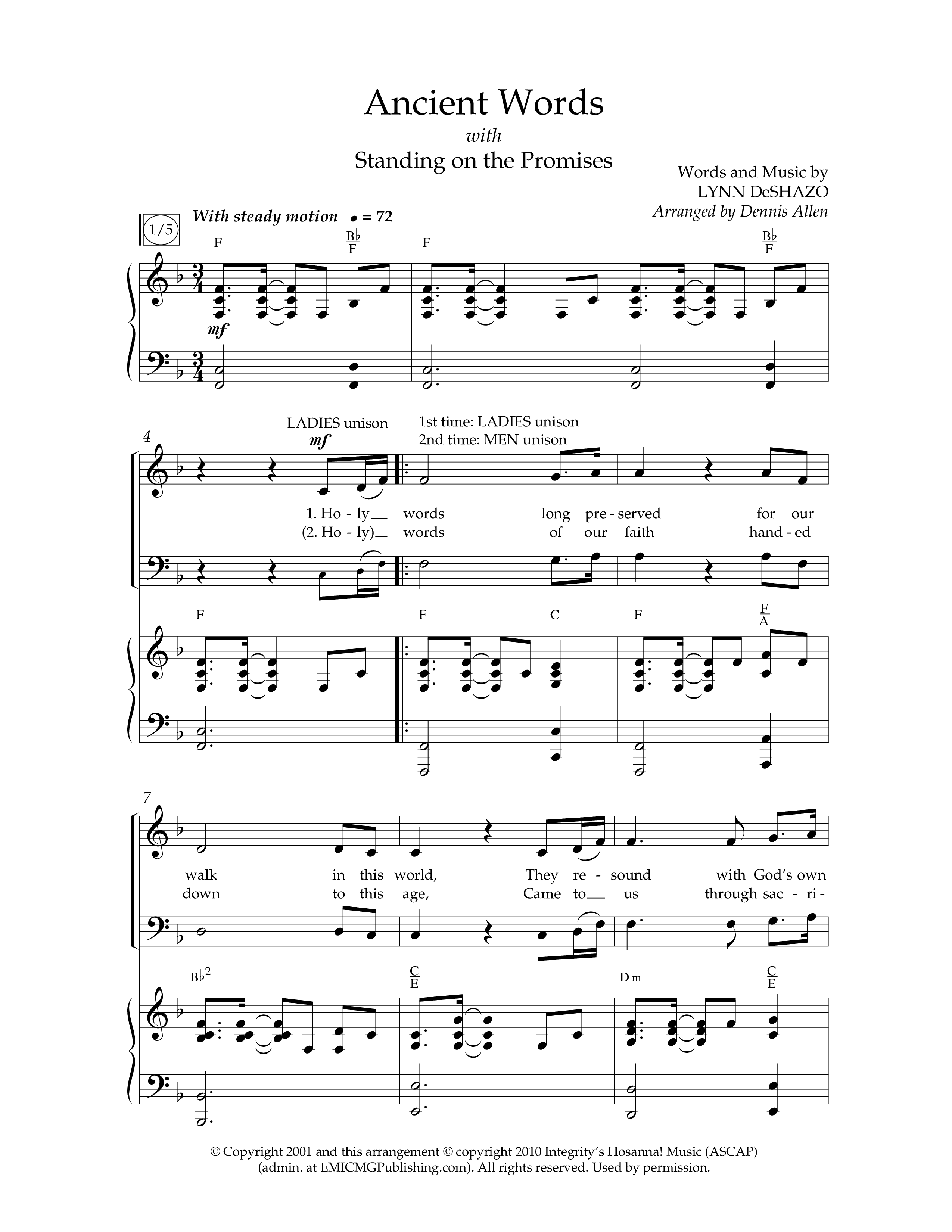 Ancient Words (with Standing On The Promises) (Choral Anthem SATB) Anthem (SATB/Piano) (Lifeway Choral / Arr. Dennis Allen)