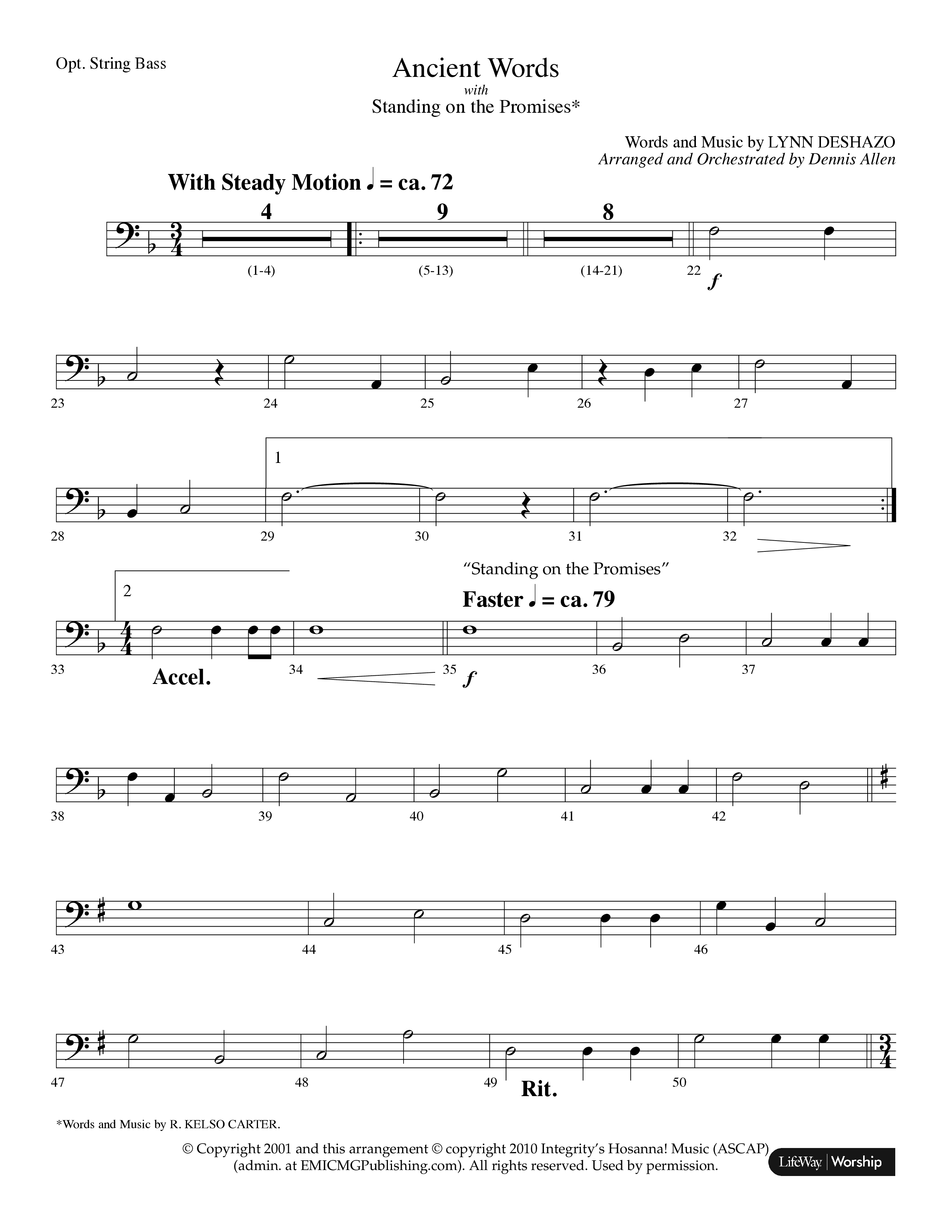 Ancient Words (with Standing On The Promises) (Choral Anthem SATB) String Bass (Lifeway Choral / Arr. Dennis Allen)