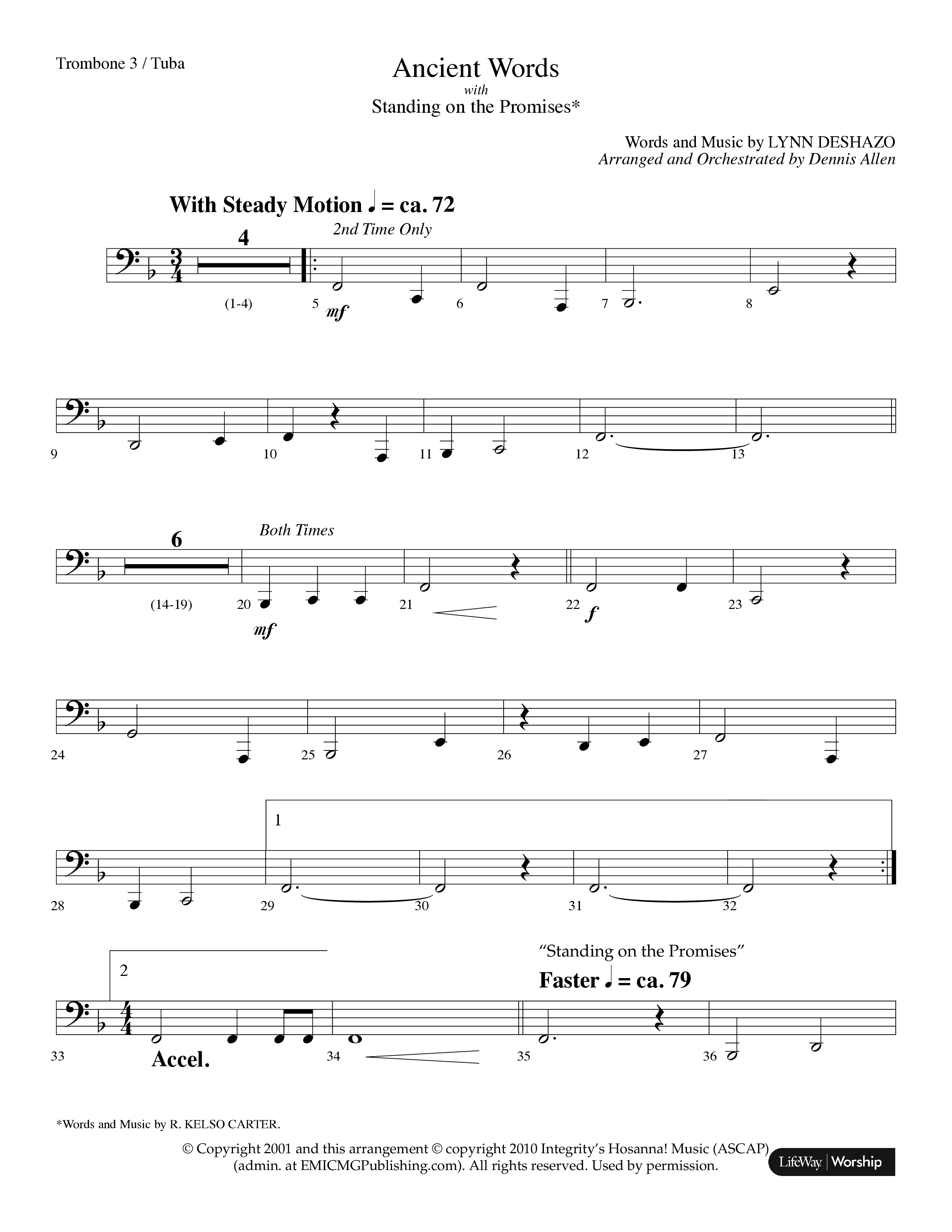 Ancient Words (with Standing On The Promises) (Choral Anthem SATB) Trombone 3/Tuba (Lifeway Choral / Arr. Dennis Allen)