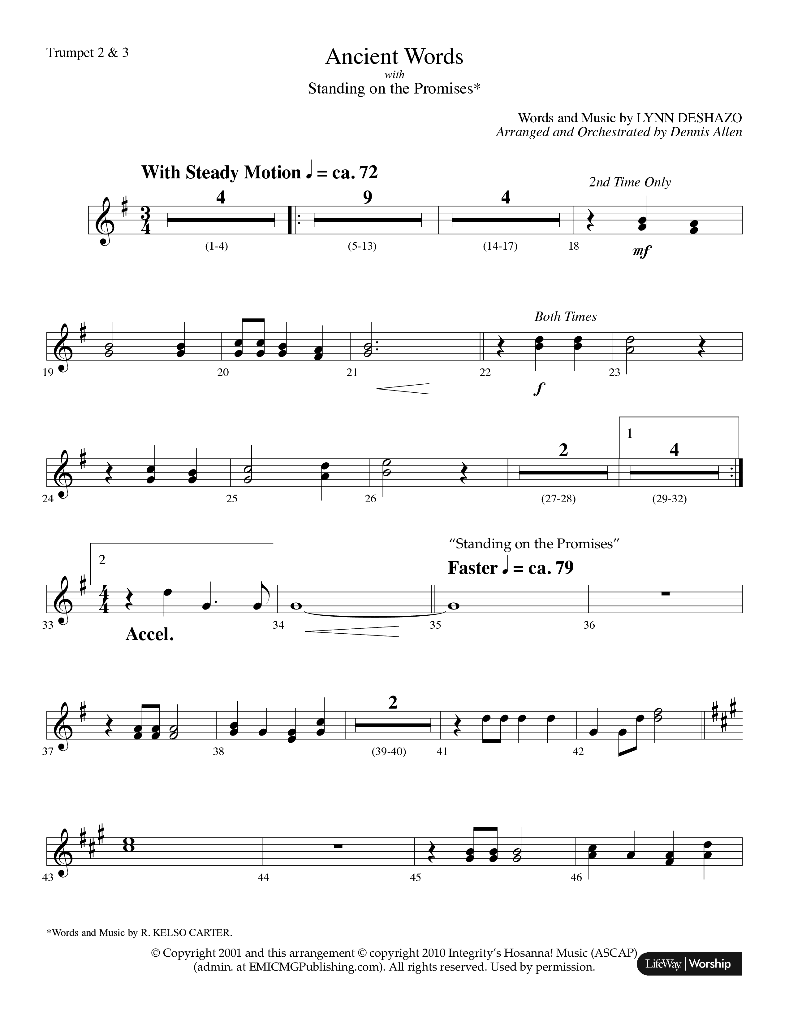 Ancient Words (with Standing On The Promises) (Choral Anthem SATB) Trumpet 2/3 (Lifeway Choral / Arr. Dennis Allen)