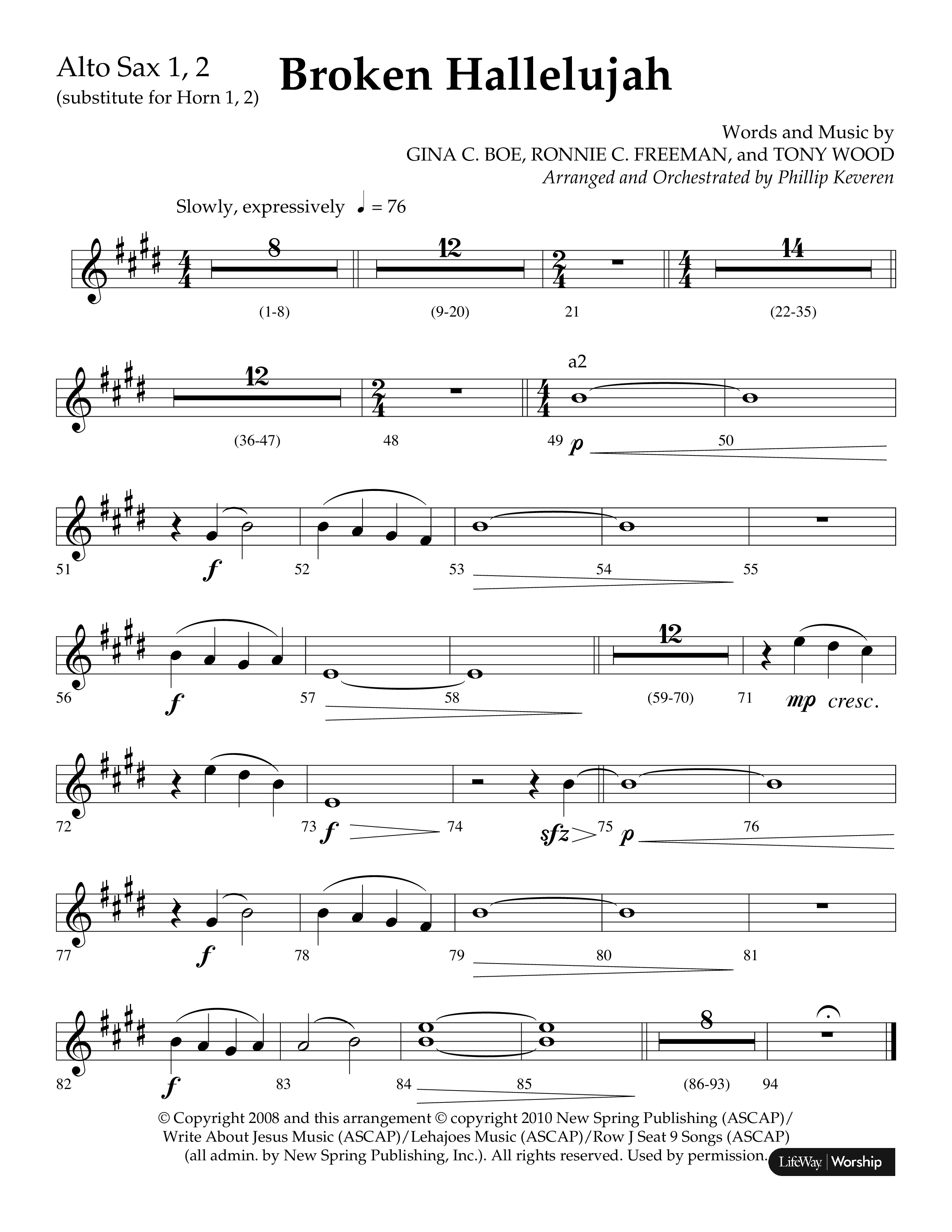 Broken Hallelujah (Choral Anthem SATB) Alto Sax 1/2 (Lifeway Choral / Arr. Phillip Keveren)