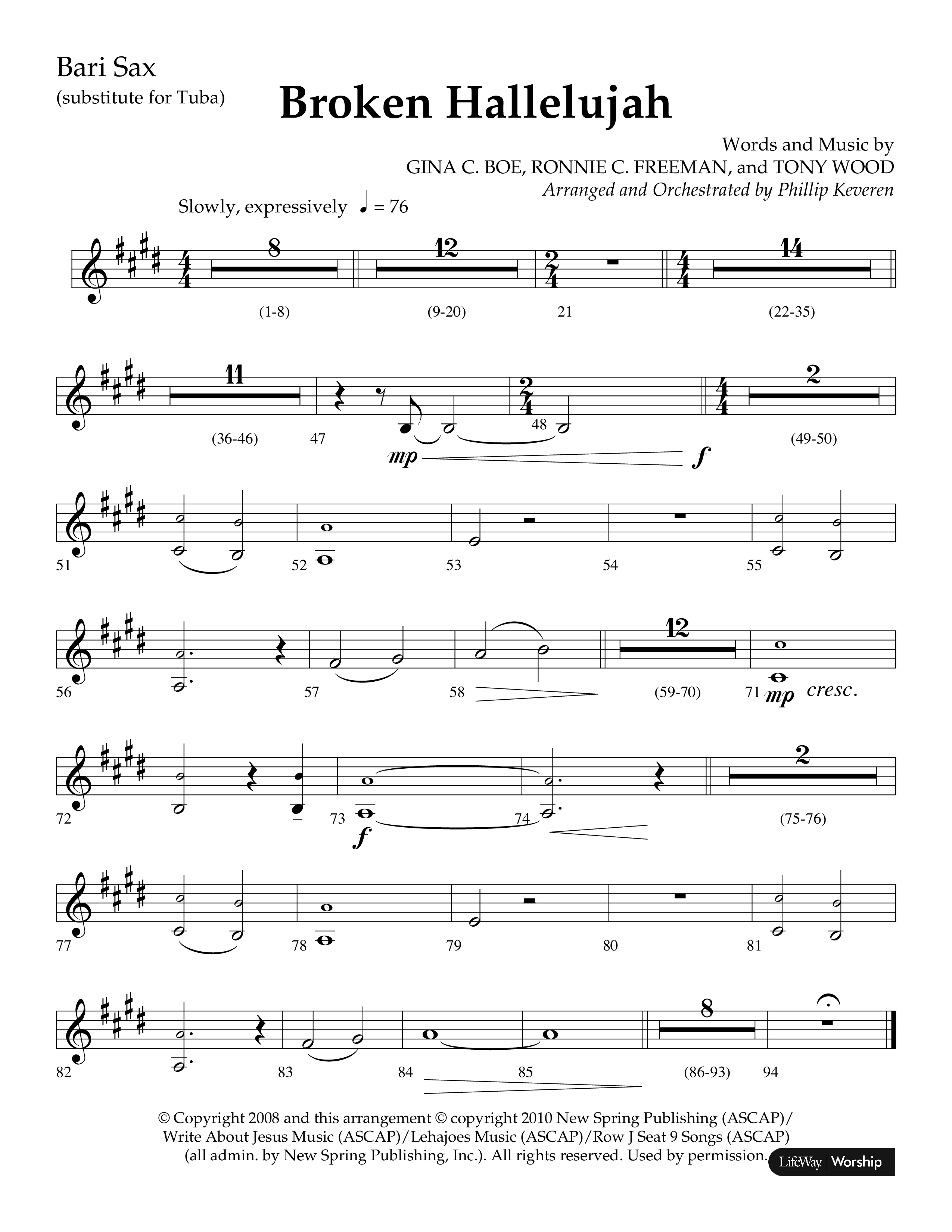 Broken Hallelujah (Choral Anthem SATB) Bari Sax (Lifeway Choral / Arr. Phillip Keveren)