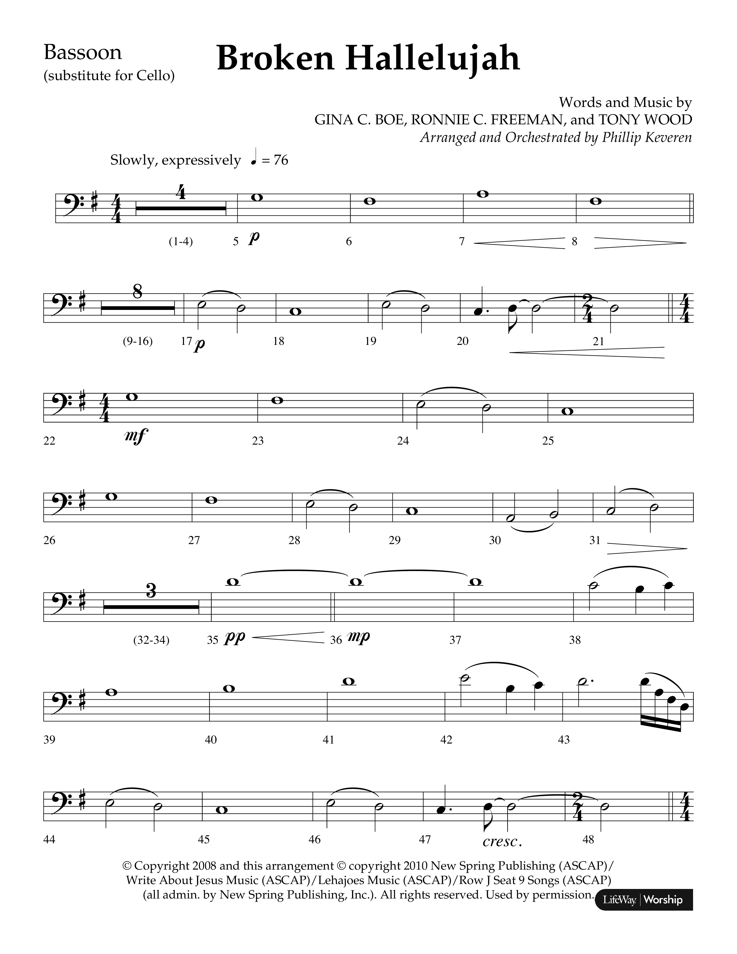 Broken Hallelujah (Choral Anthem SATB) Bassoon (Lifeway Choral / Arr. Phillip Keveren)