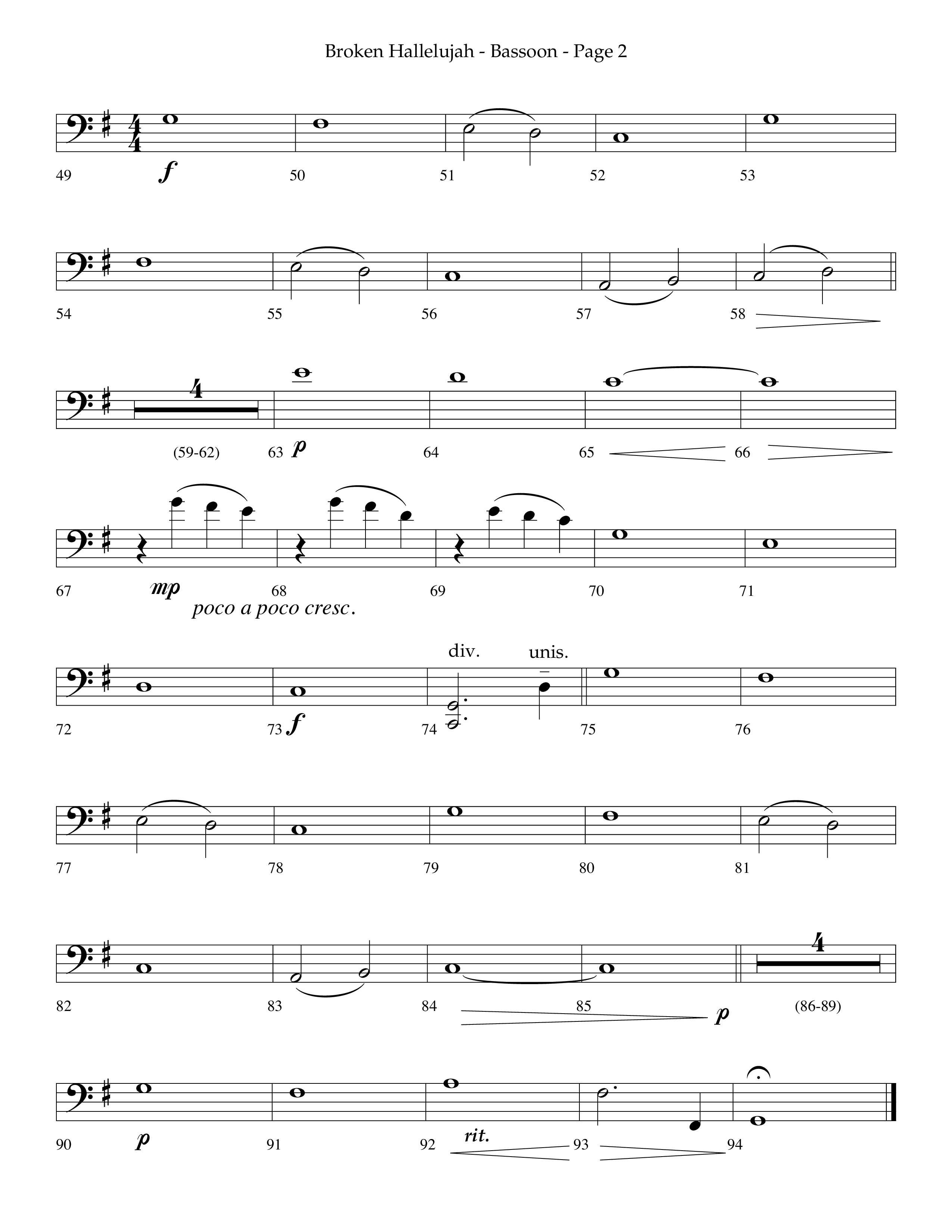 Broken Hallelujah (Choral Anthem SATB) Bassoon (Lifeway Choral / Arr. Phillip Keveren)