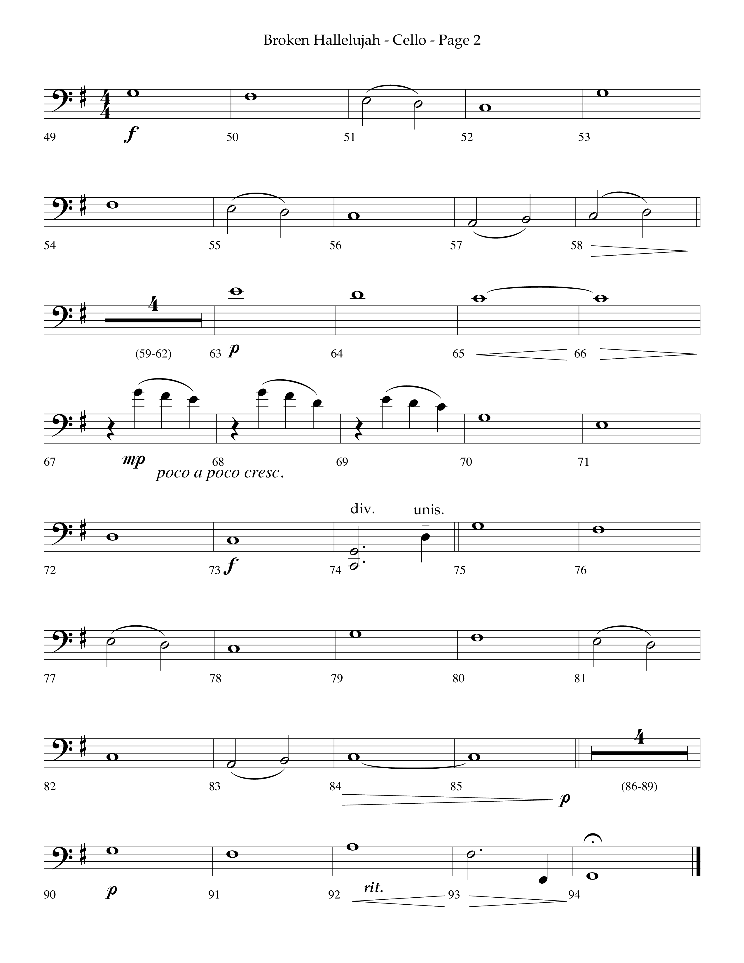 Broken Hallelujah (Choral Anthem SATB) Cello (Lifeway Choral / Arr. Phillip Keveren)