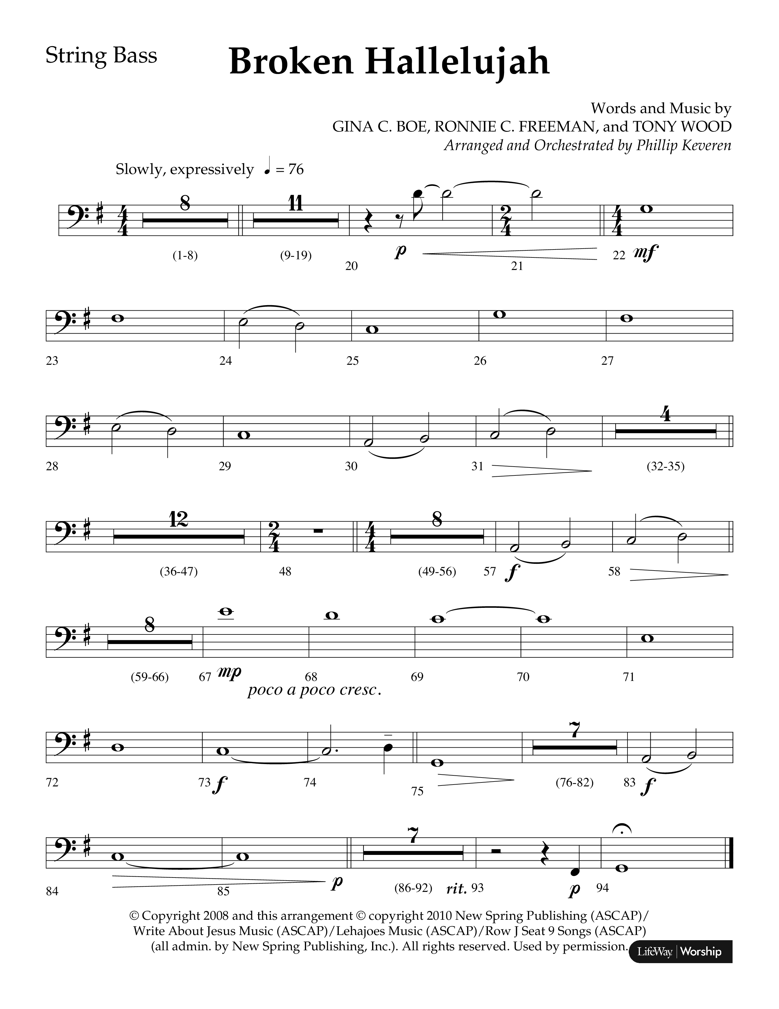 Broken Hallelujah (Choral Anthem SATB) String Bass (Lifeway Choral / Arr. Phillip Keveren)