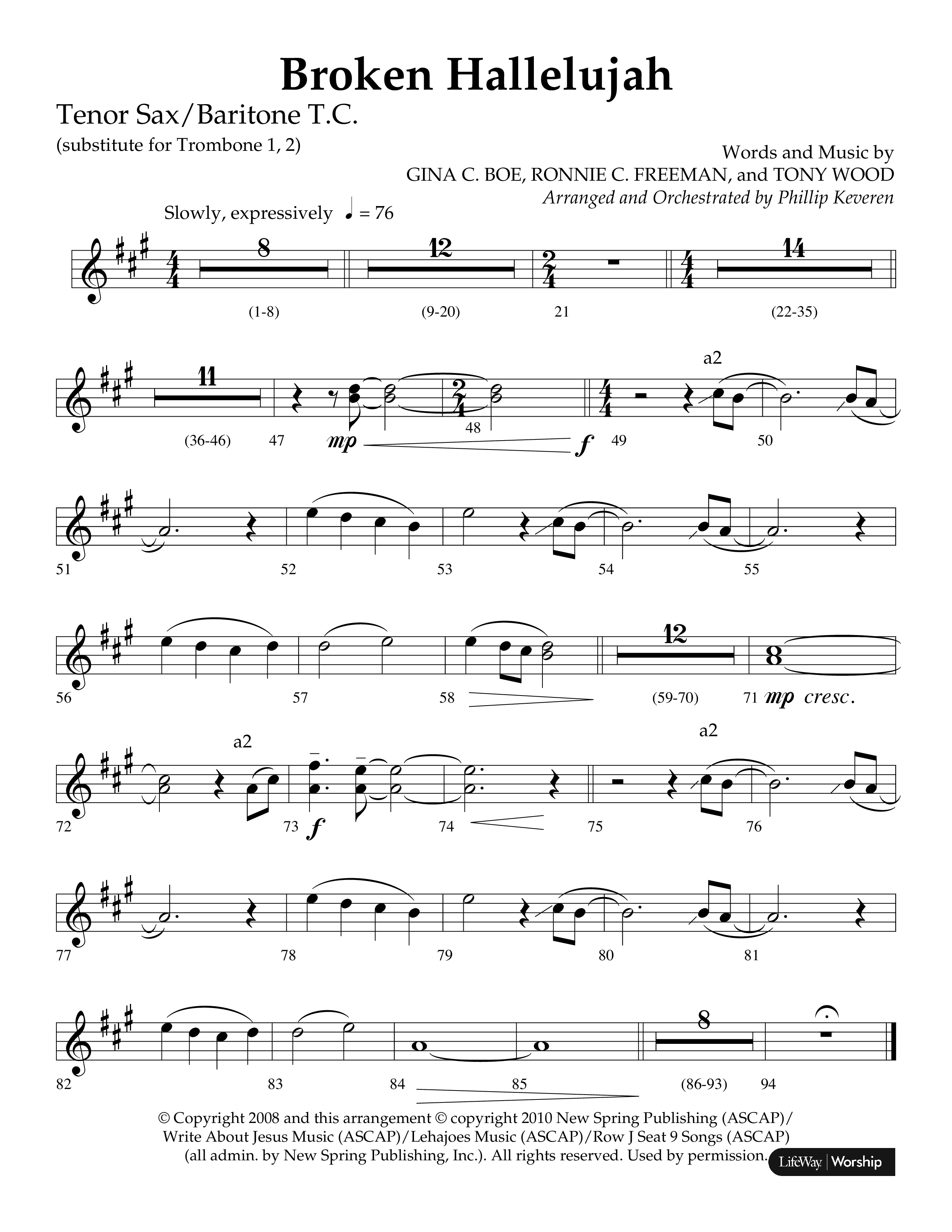 Broken Hallelujah (Choral Anthem SATB) Tenor Sax/Baritone T.C. (Lifeway Choral / Arr. Phillip Keveren)