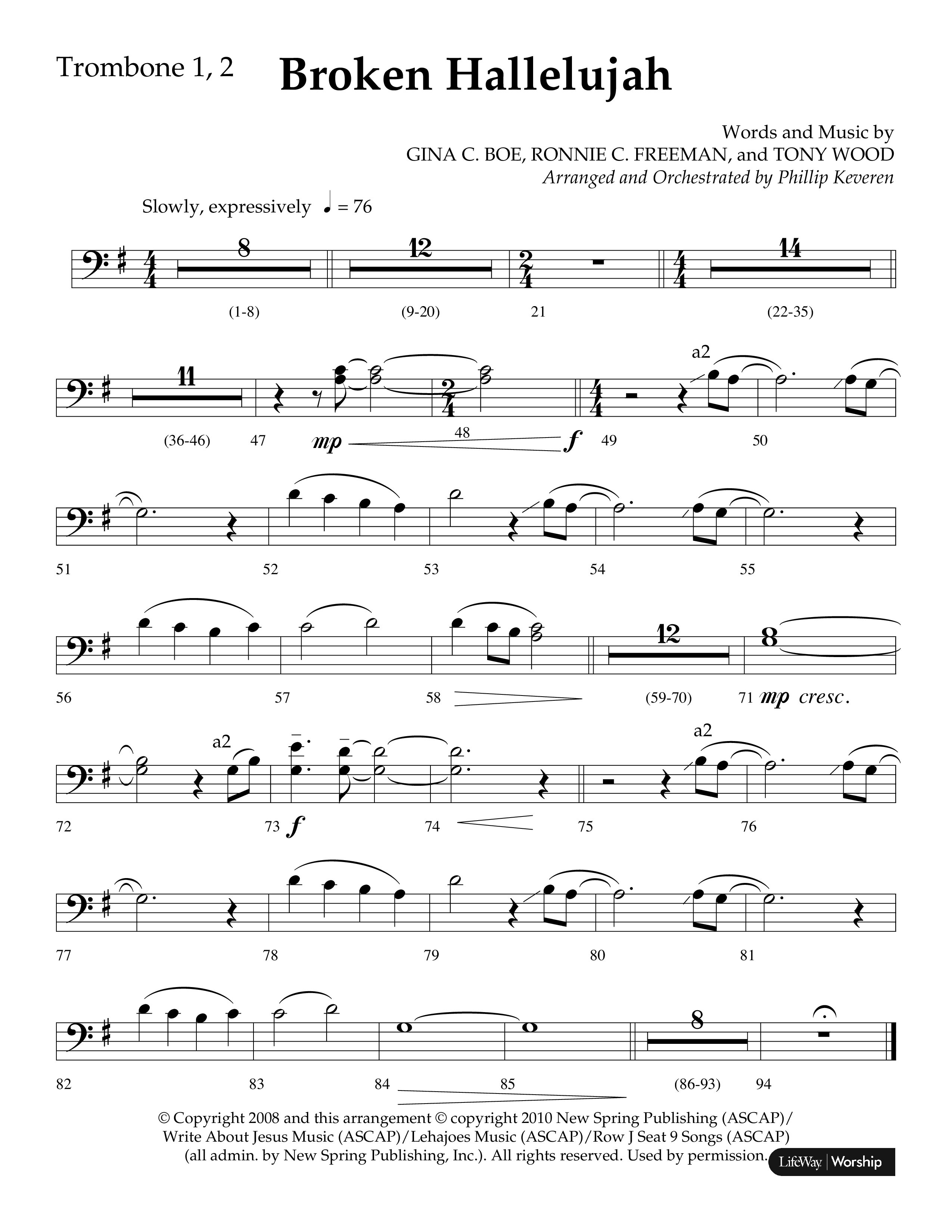 Broken Hallelujah (Choral Anthem SATB) Trombone 1/2 (Lifeway Choral / Arr. Phillip Keveren)