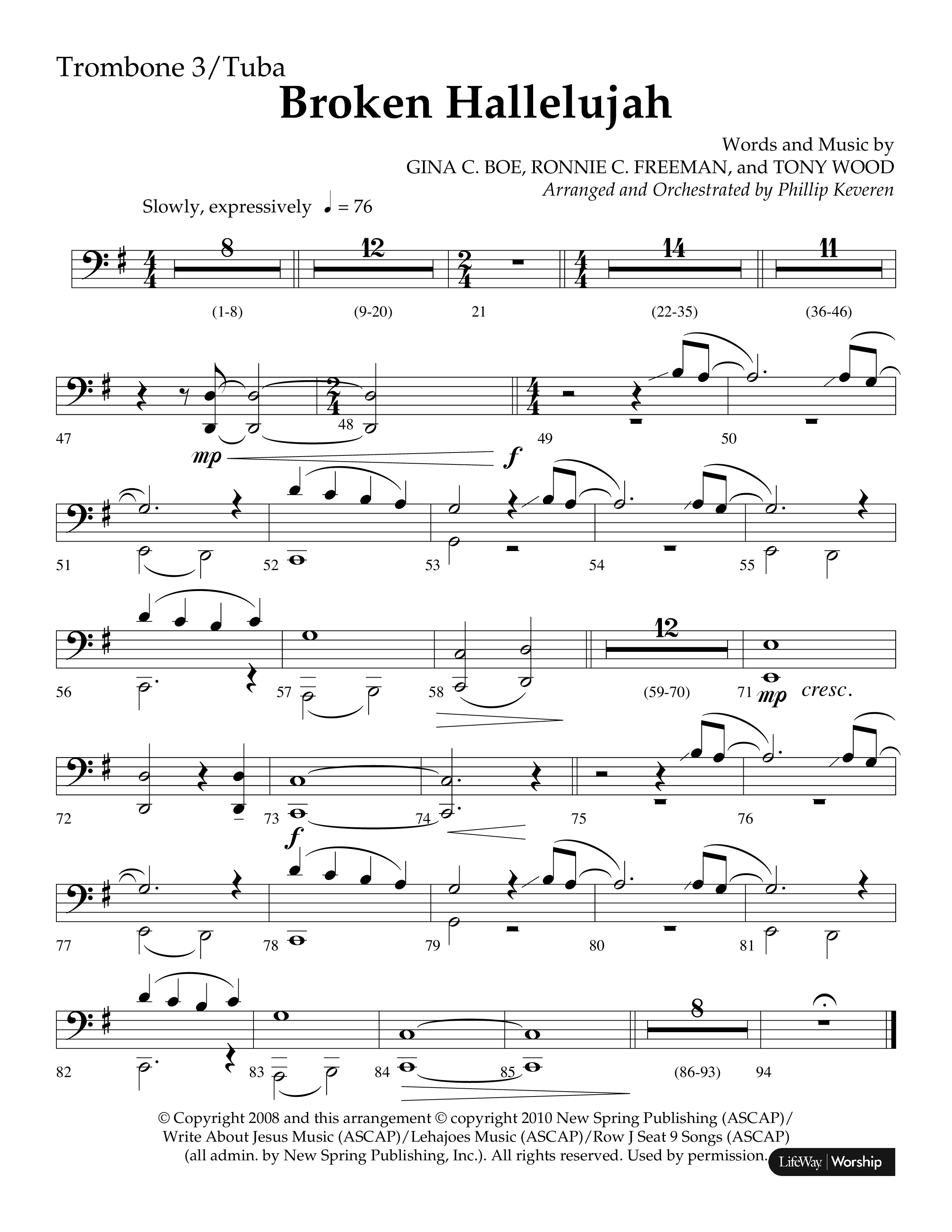 Broken Hallelujah (Choral Anthem SATB) Trombone 3/Tuba (Lifeway Choral / Arr. Phillip Keveren)