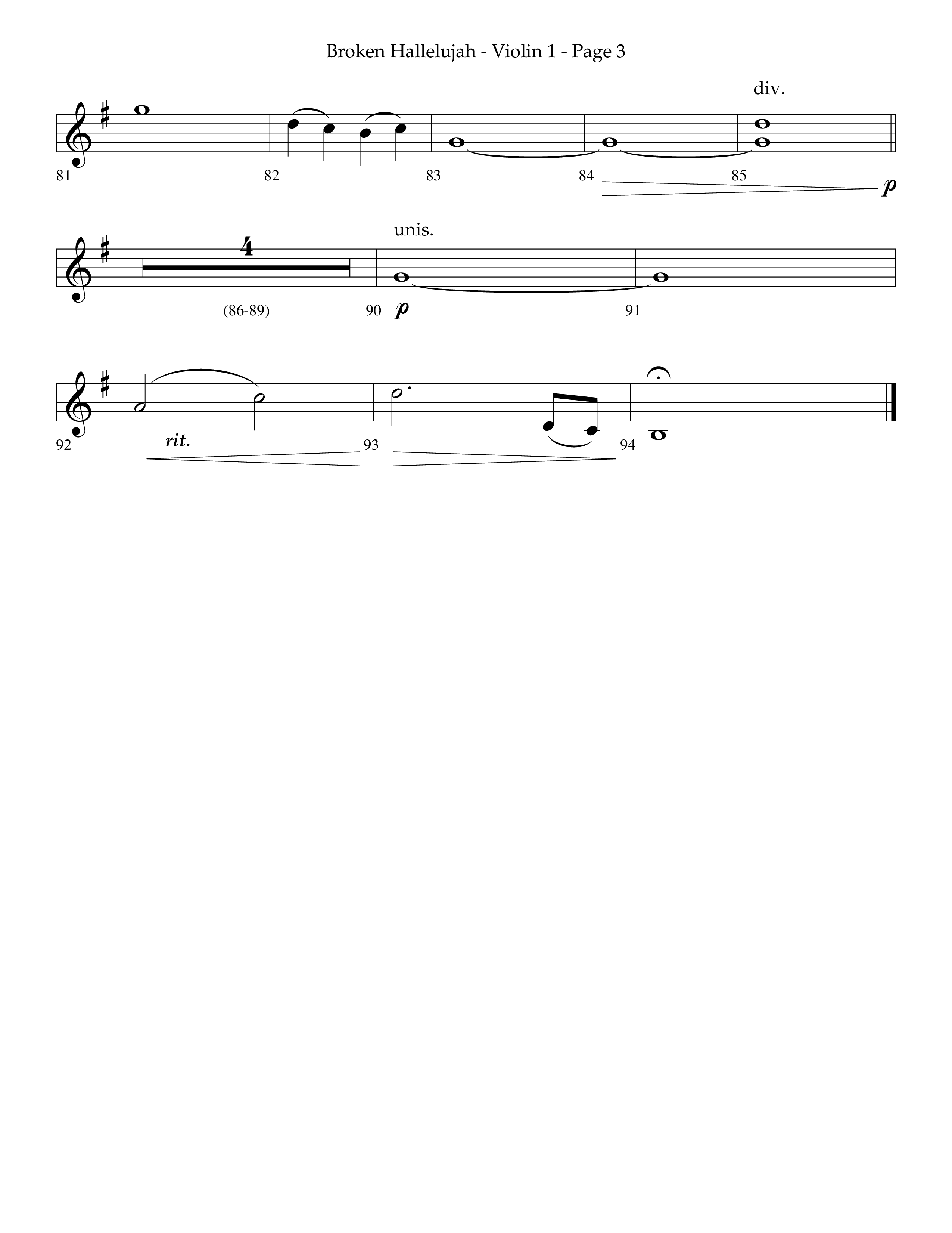 Broken Hallelujah (Choral Anthem SATB) Violin 1 (Lifeway Choral / Arr. Phillip Keveren)