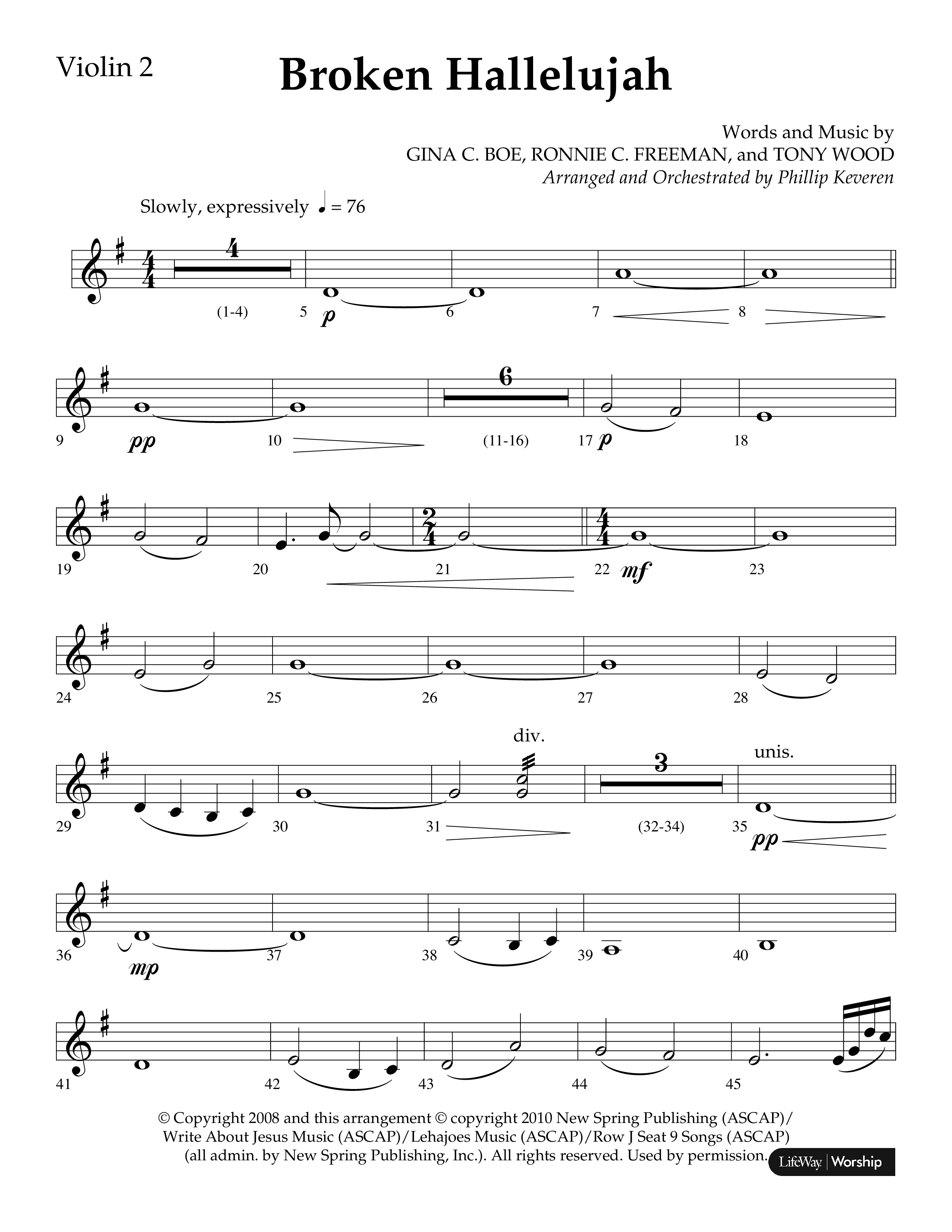 Broken Hallelujah (Choral Anthem SATB) Violin 2 (Lifeway Choral / Arr. Phillip Keveren)