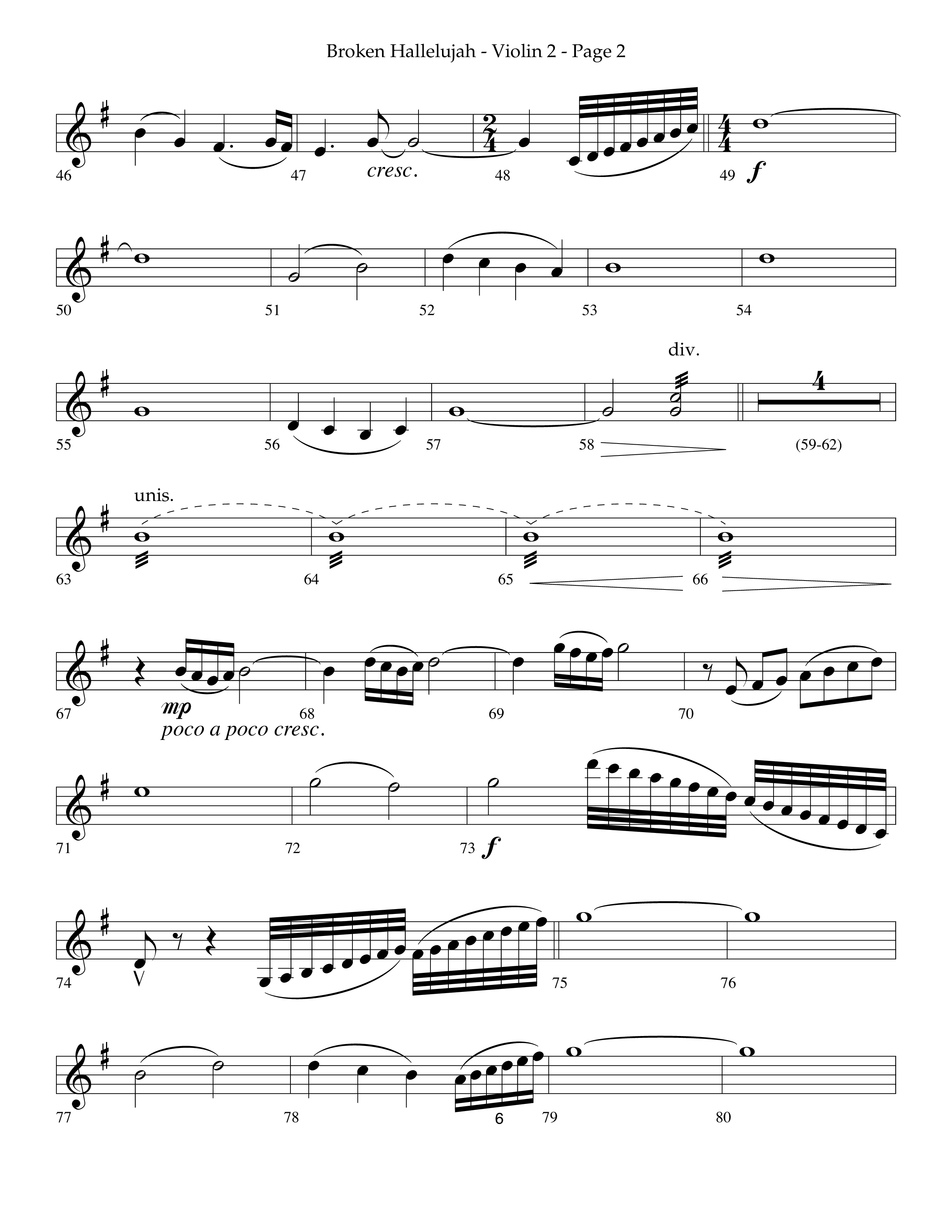 Broken Hallelujah (Choral Anthem SATB) Violin 2 (Lifeway Choral / Arr. Phillip Keveren)