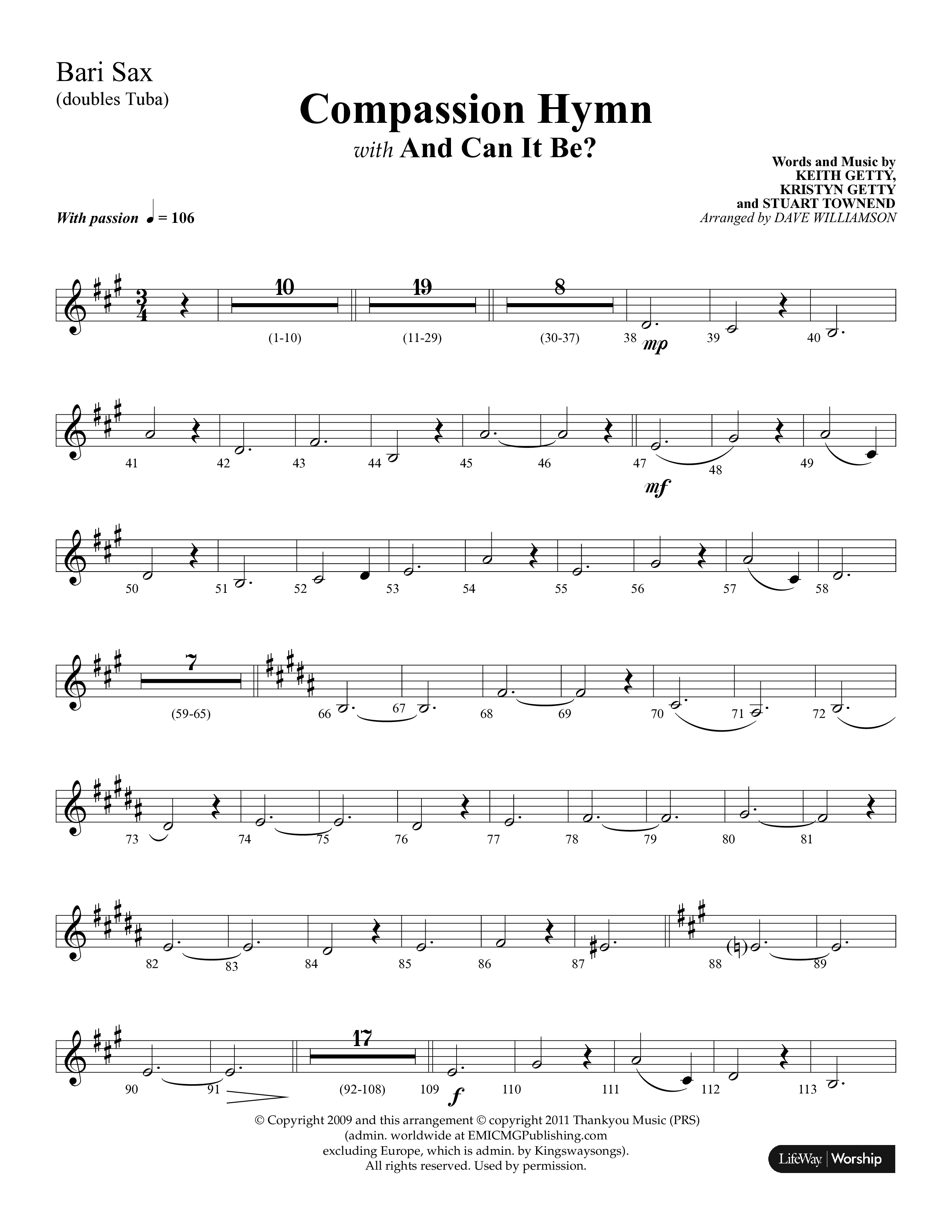 Compassion Hymn (with And Can It Be) (Choral Anthem SATB) Bari Sax (Lifeway Choral / Arr. Dave Williamson)