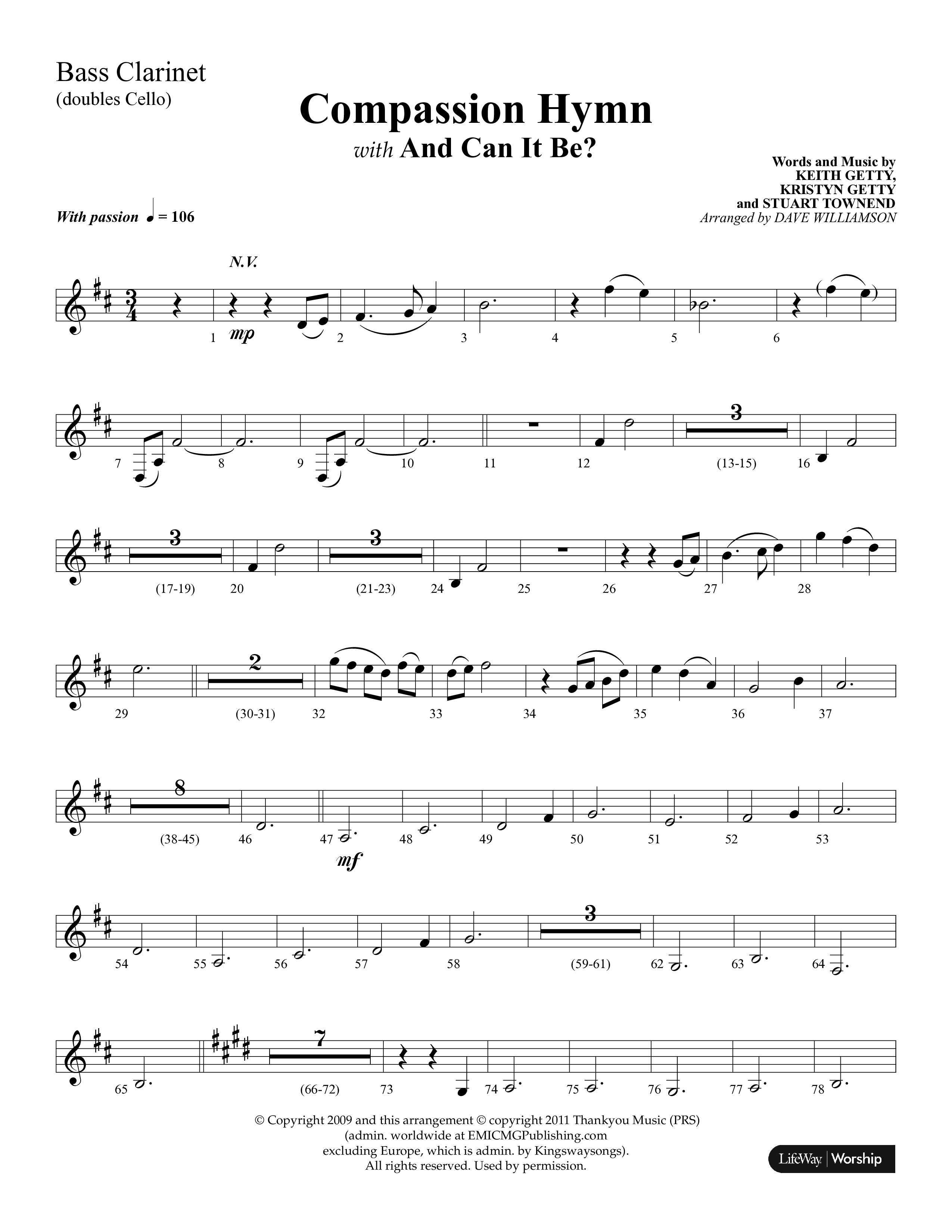 Compassion Hymn (with And Can It Be) (Choral Anthem SATB) Bass Clarinet (Lifeway Choral / Arr. Dave Williamson)