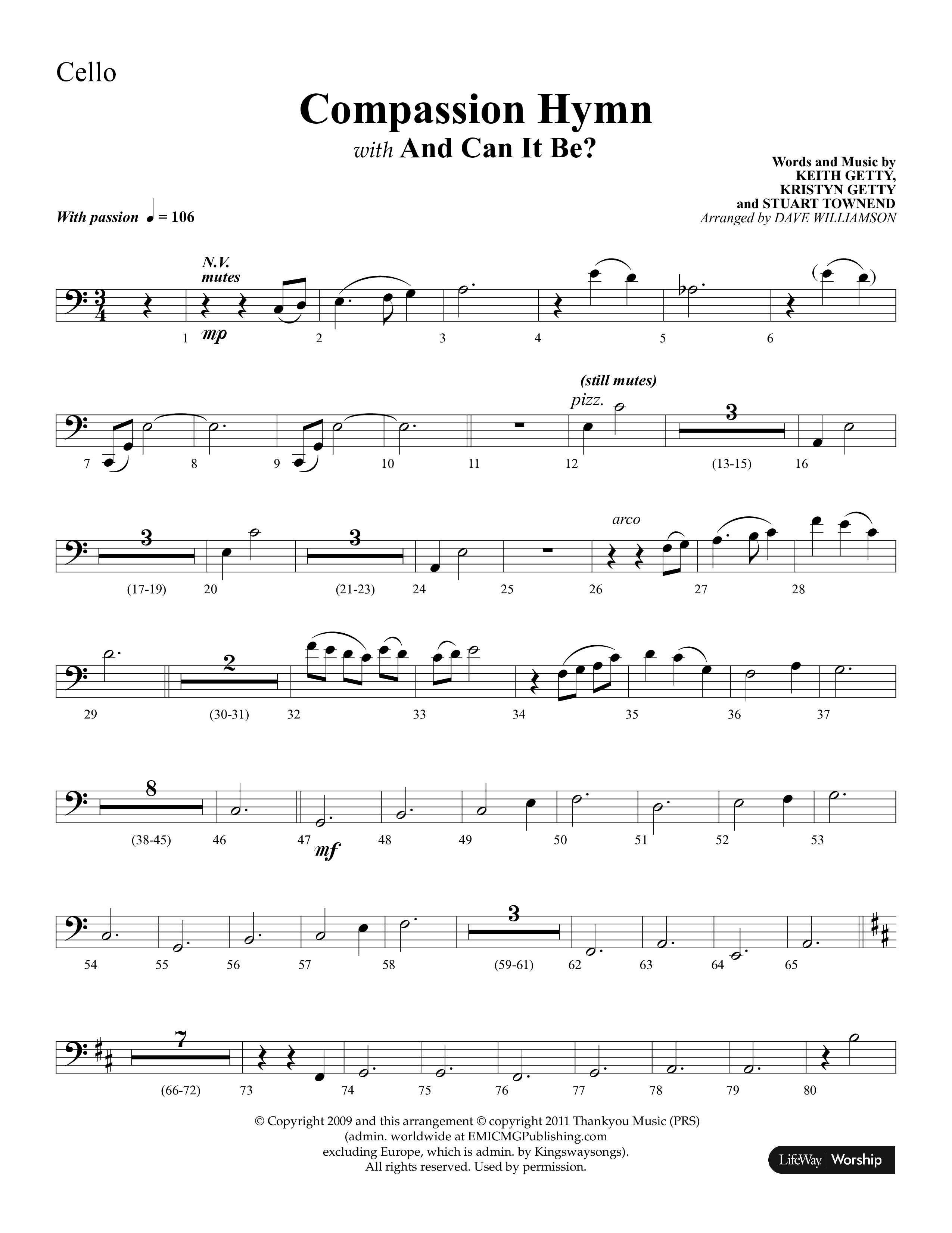 Compassion Hymn (with And Can It Be) (Choral Anthem SATB) Cello (Lifeway Choral / Arr. Dave Williamson)